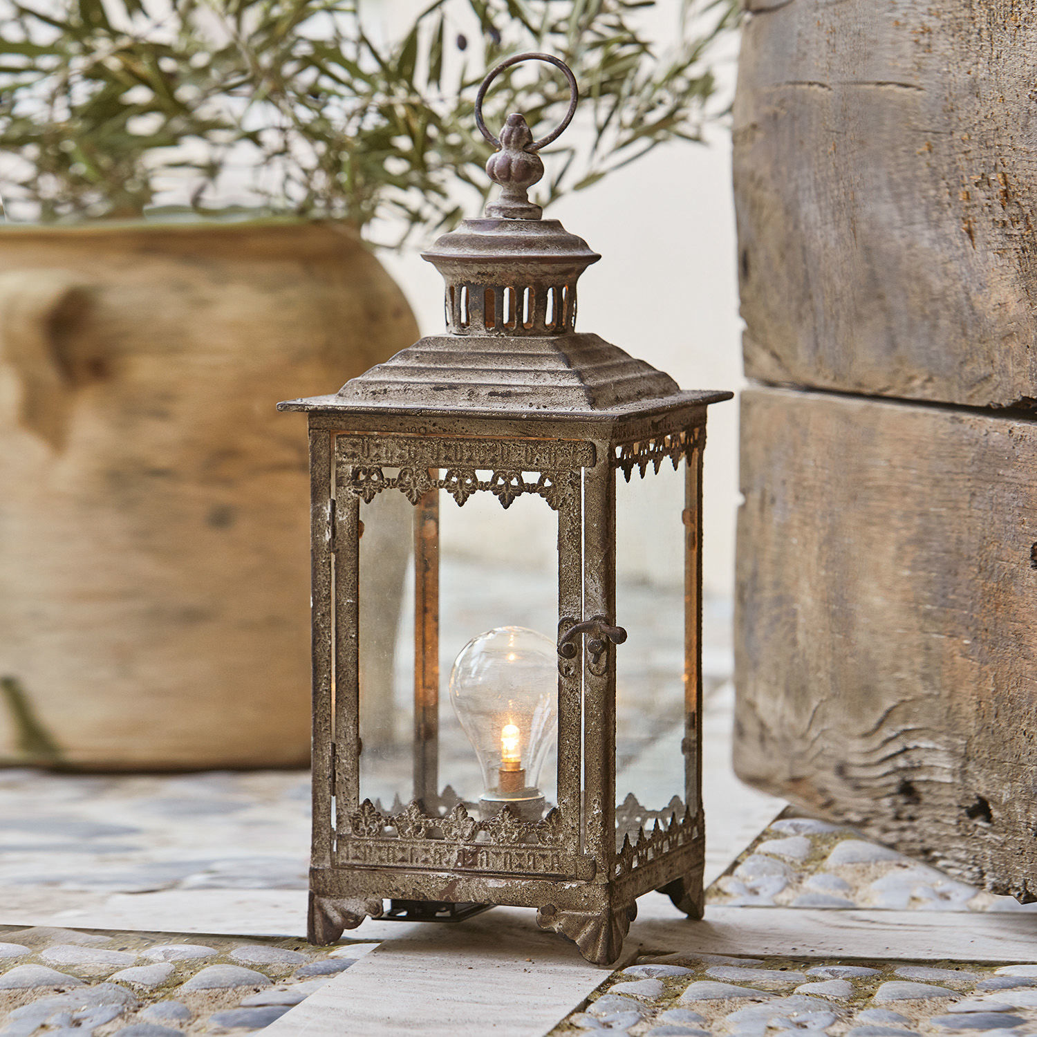 Lanterna a LED Féerie Lanterna decorativa in metallo stile vintage con vetro trasparente e lampadina LED per terrazza