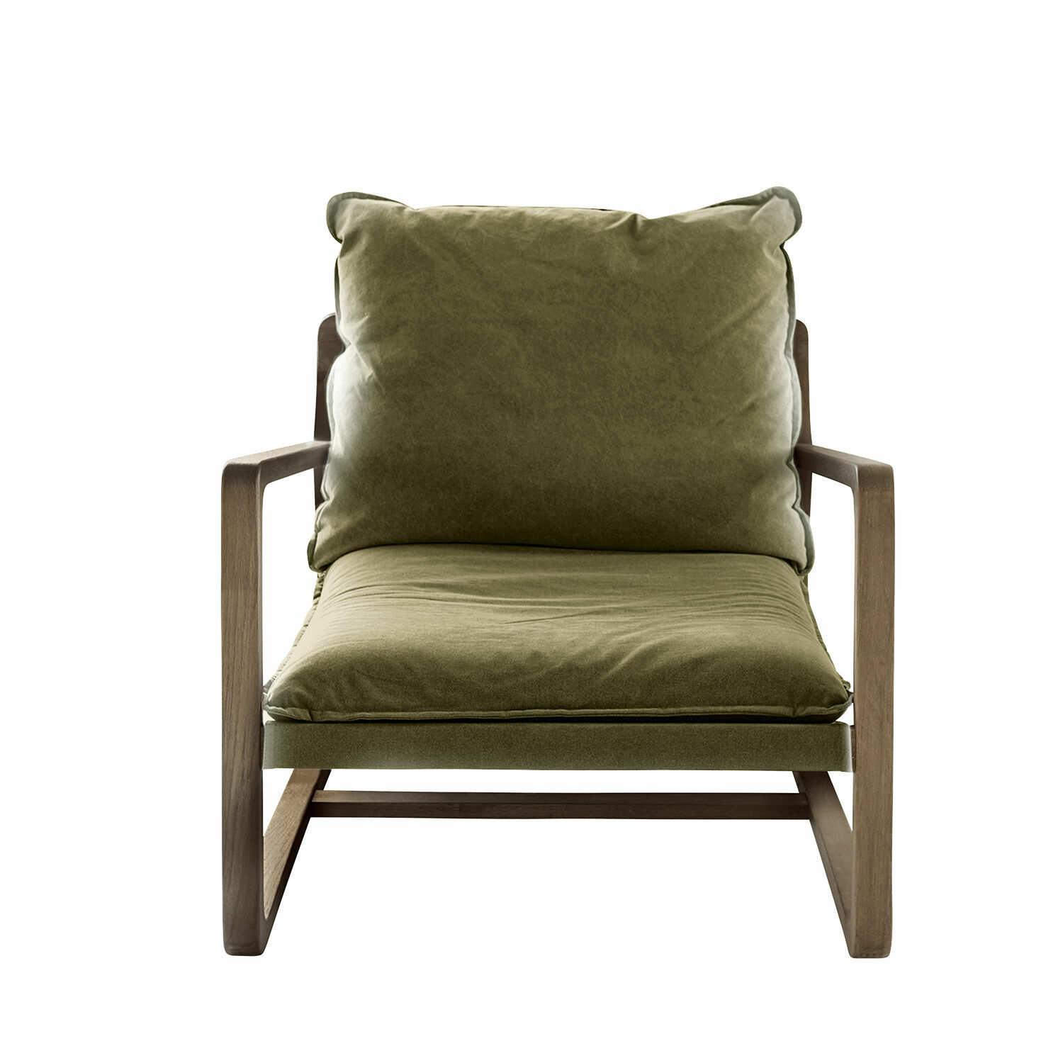 verde/marrone Poltrona Jowna verde in tessuto con struttura in legno marrone, design moderno e confortevole