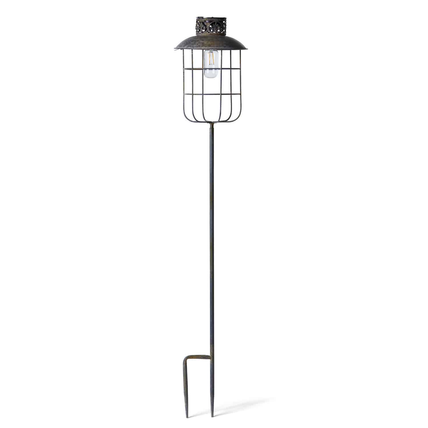 Lanterna solare Nistos Lampada da giardino in metallo nero con paralume e picchetto per terra, illuminazione esterna decorativa