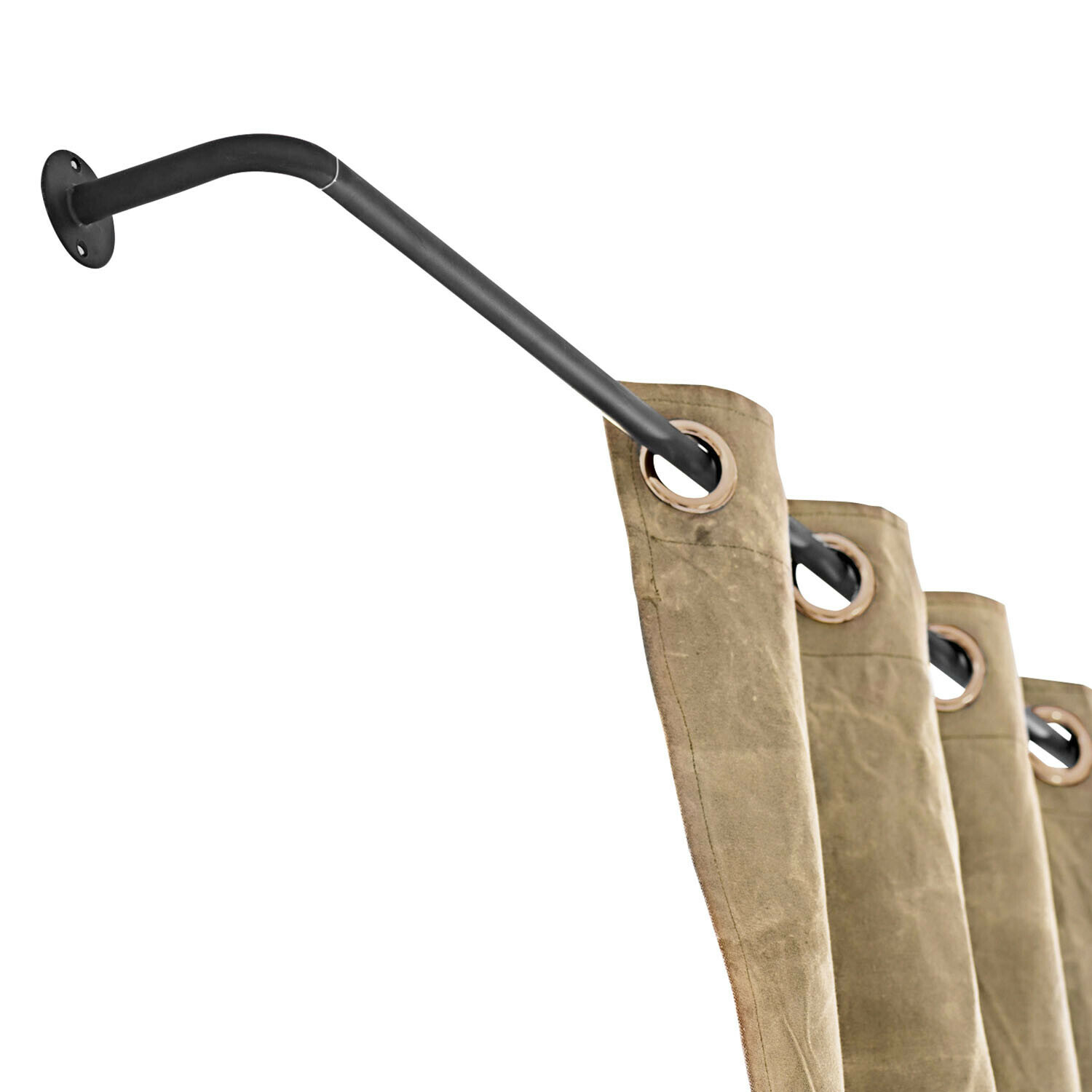 Bastone per tende Omara Asta per tende in metallo nero con occhielli beige e tessuto naturale per arredamento