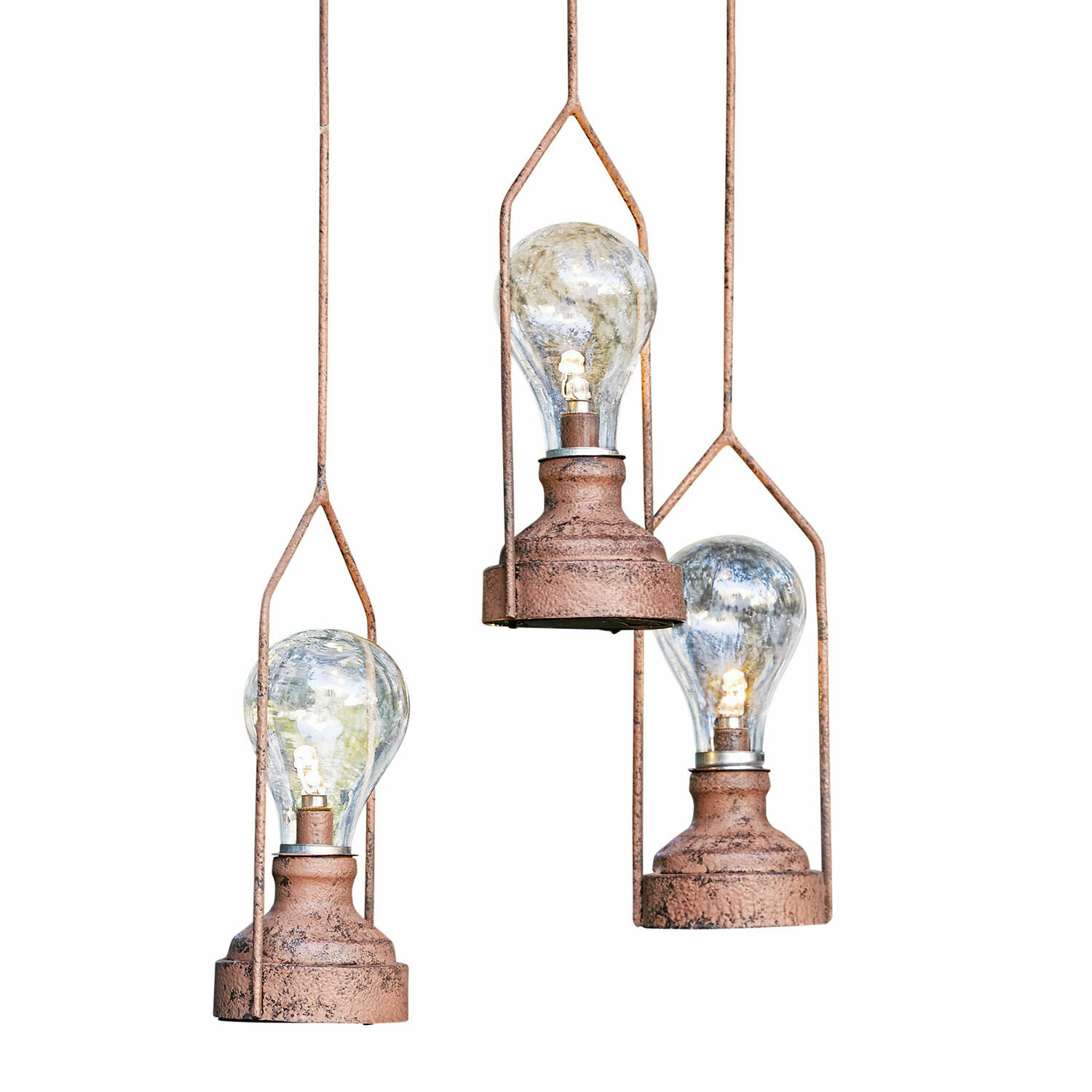 Set di 3 lanterne a LED a sospensione Chambéry Tre lampade a sospensione con base in metallo arrugginito e lampadine LED trasparenti per illuminazione d'ambiente