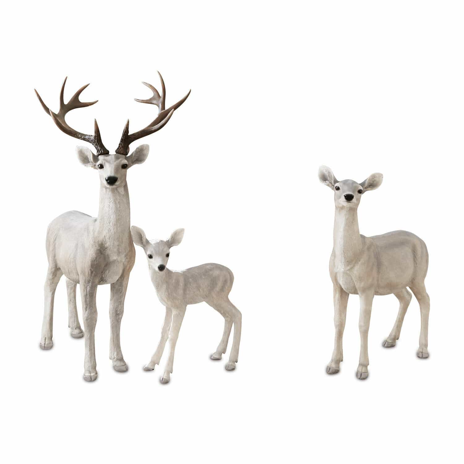 Cervo con capriolo e cerbiatto Olsen Tre figure decorative di cervi grigio chiaro per decorazione interna ed esterna