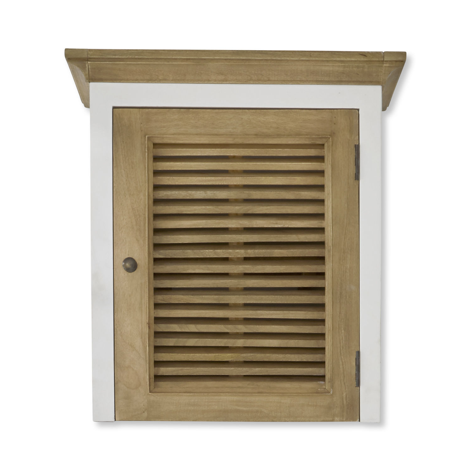 Elemento top Degarmo Mobile da parete in legno con cornice bianca e porta a persiana in legno naturale