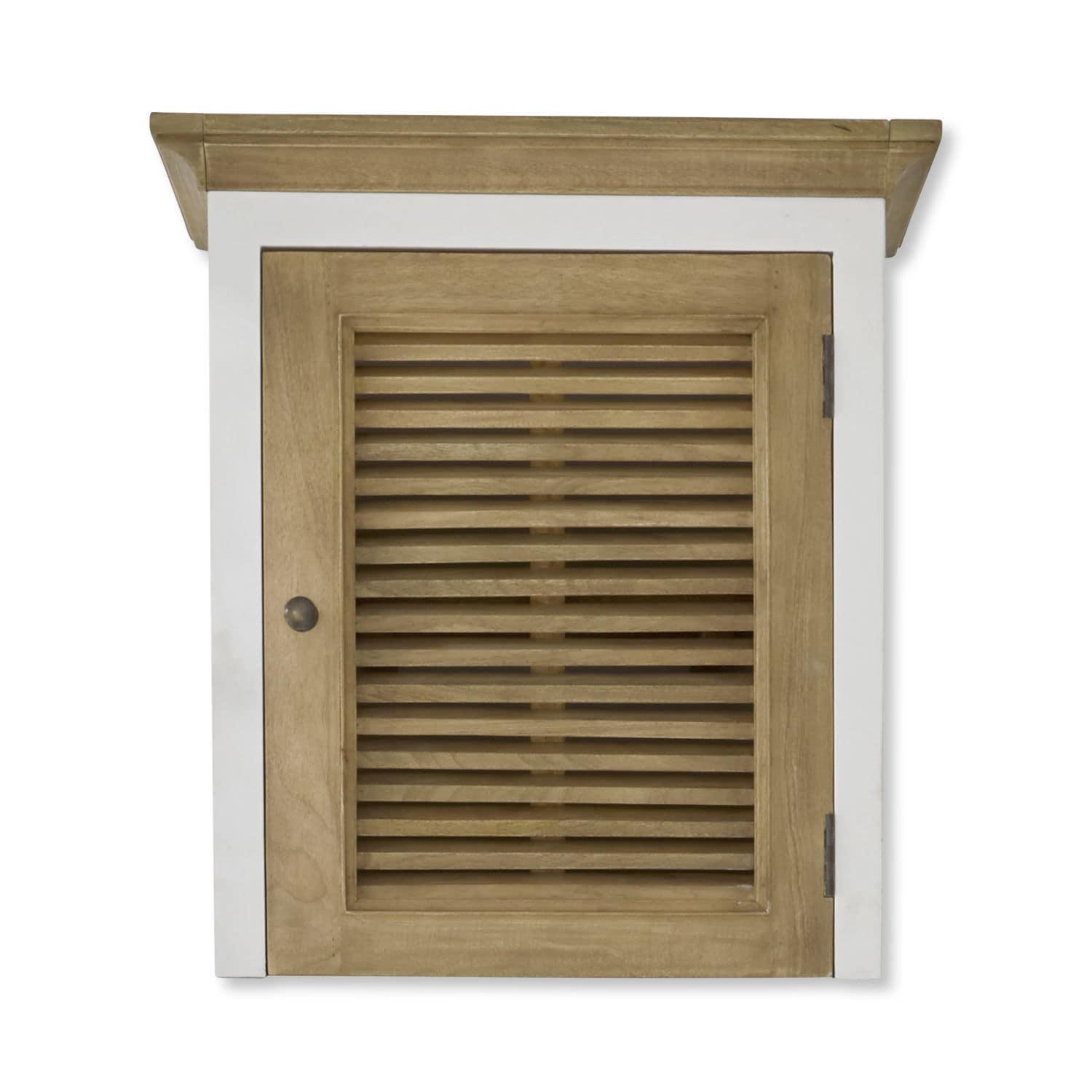 Elemento top Degarmo Mobile da parete in legno con cornice bianca e porta a persiana in legno naturale