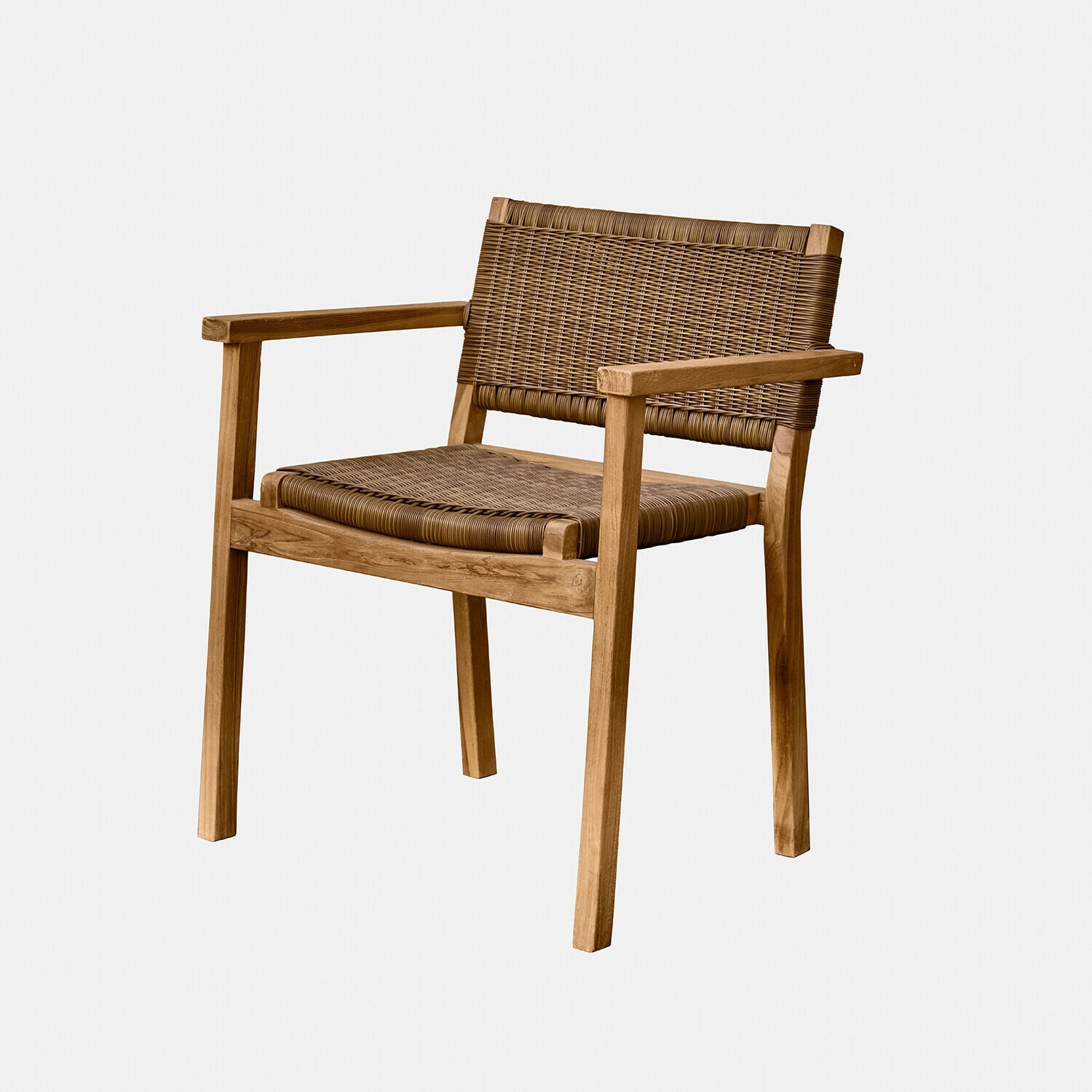 Sedia Calvini Sedia in legno di teak con seduta e schienale in vimini marrone, adatta per interno ed esterno
