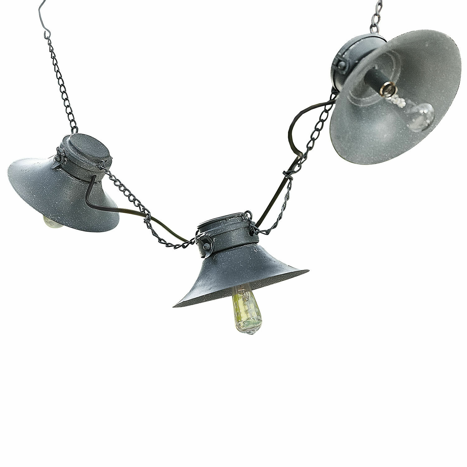 Catena luminosa a energia solare Jarnesto Catena metallica nera con tre lampade in stile industriale per decorazione interna ed esterna