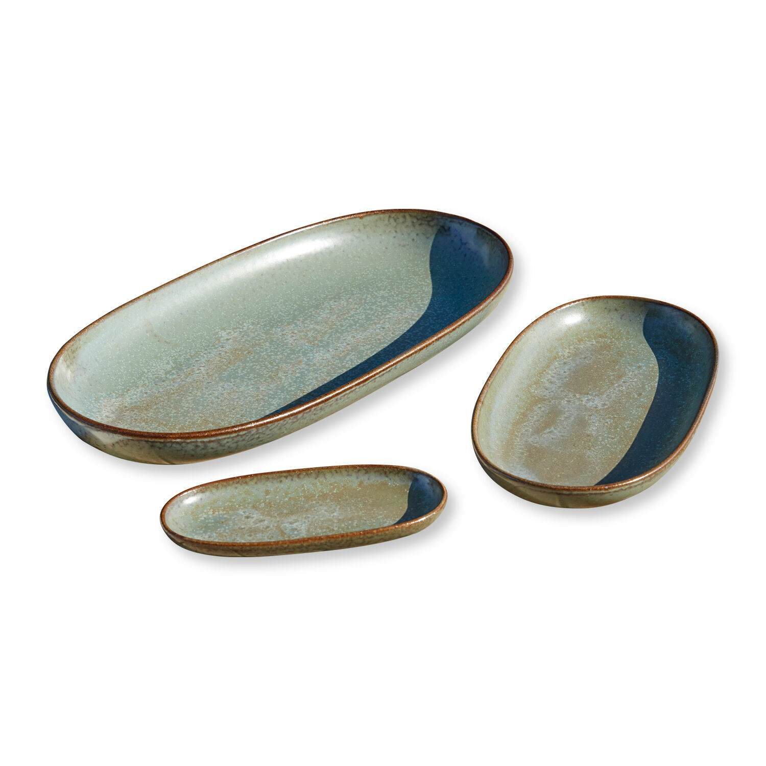 turchese/marrone Set di 3 vassoi da portata in ceramica Biarritz turchese e marrone per servire cibo