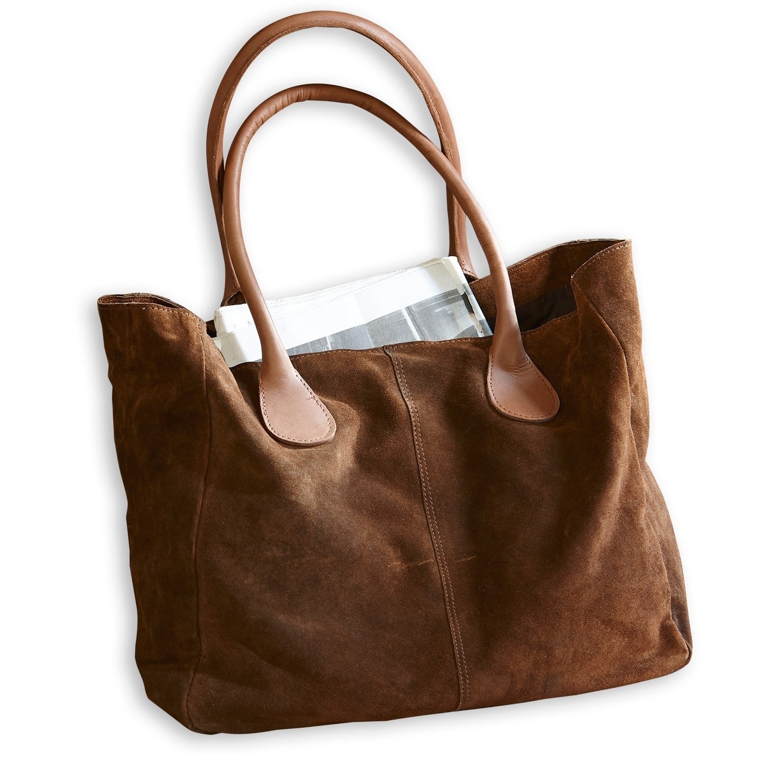 Borsa Genevielle Borsa in camoscio marrone con manici marrone chiaro, borsa pratica per la spesa e l'uso quotidiano