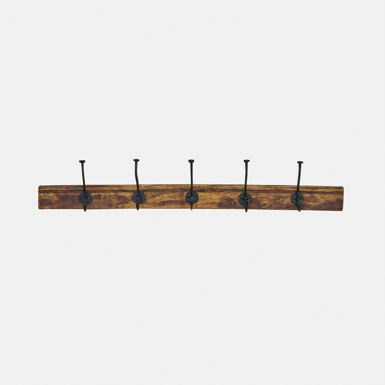 Listello con ganci Sémone Attaccapanni da parete in legno con cinque ganci in metallo nero stile vintage per ingresso