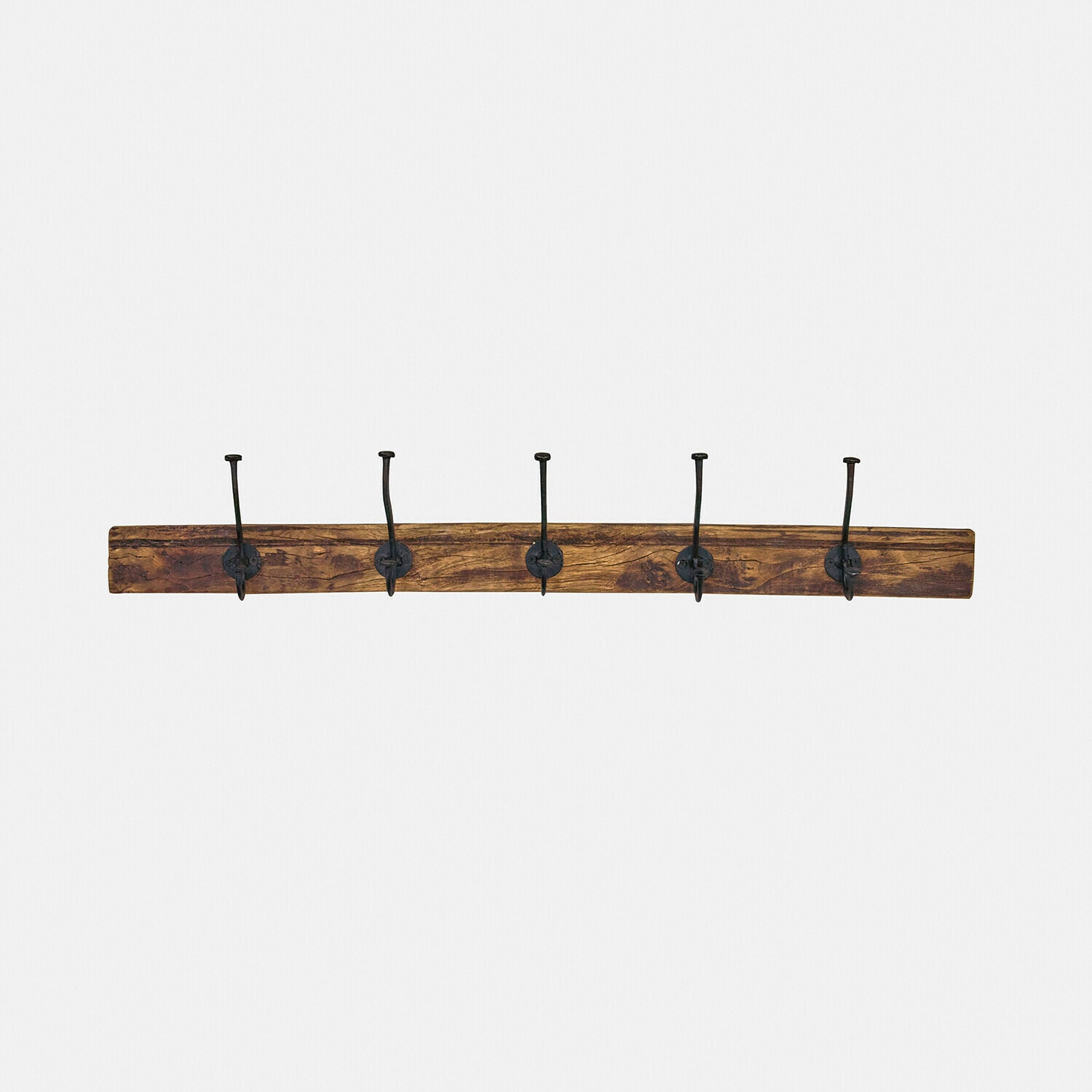 Listello con ganci Sémone Attaccapanni da parete in legno con cinque ganci in metallo nero stile vintage per ingresso