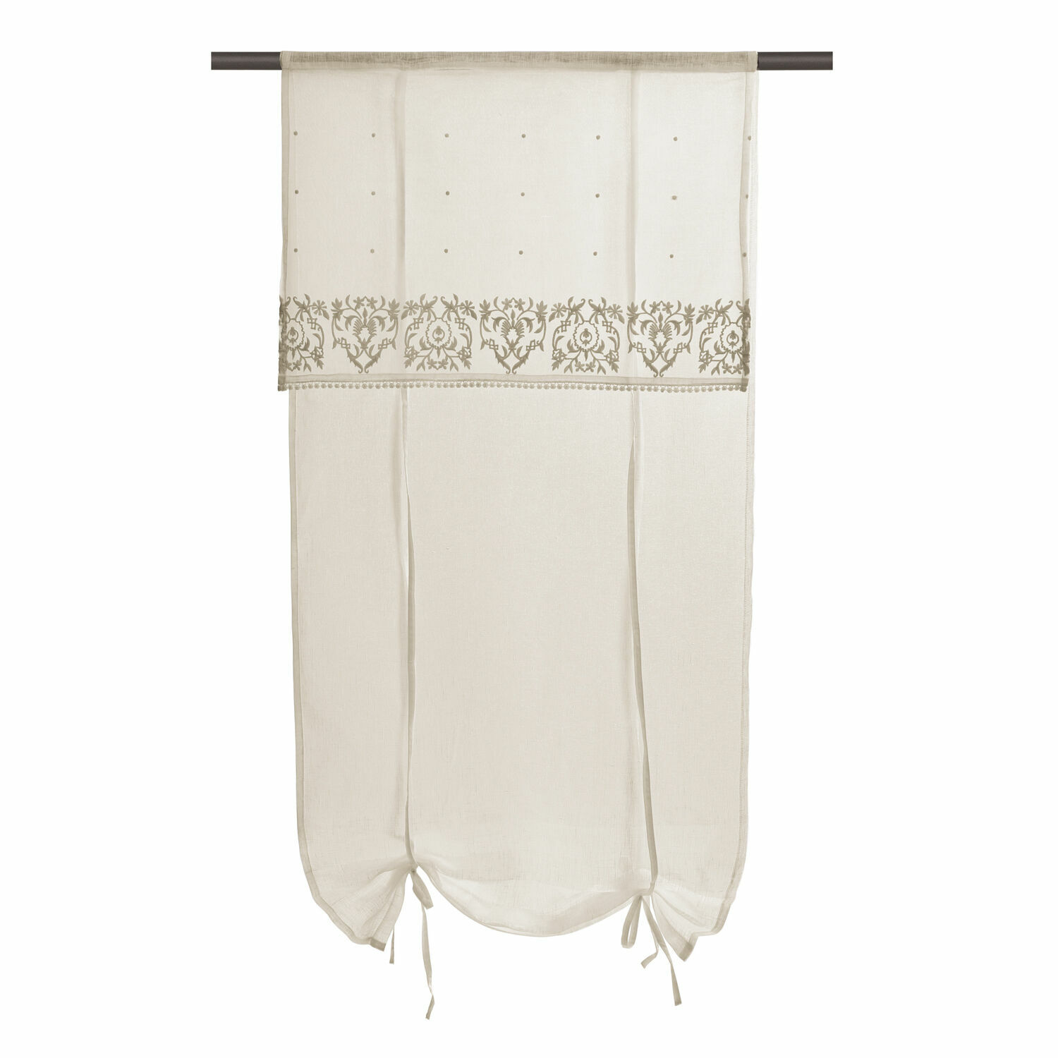 Tendina a vetro Darice Tenda beige con delicato ricamo e lacci, tessuto leggero per decorazione finestre