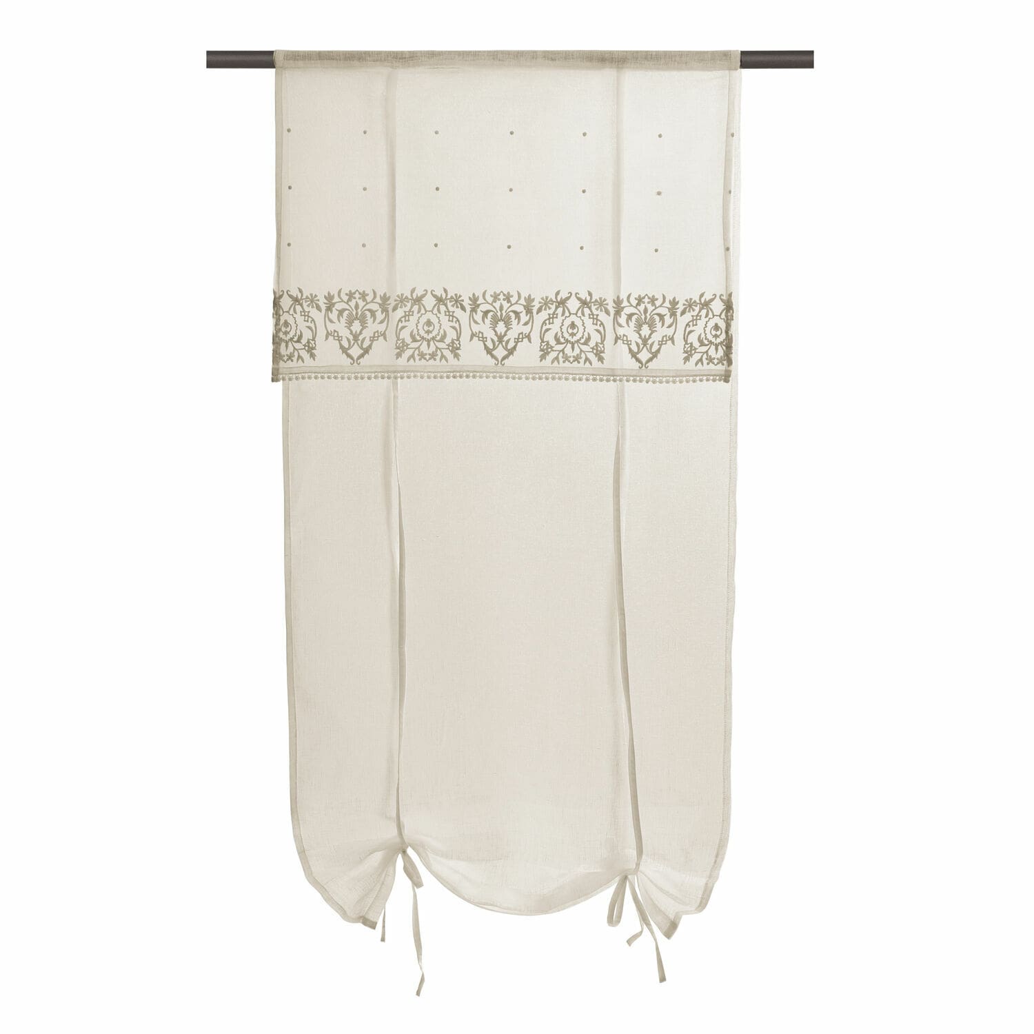 Tendina a vetro Darice Tenda beige con delicato ricamo e lacci, tessuto leggero per decorazione finestre