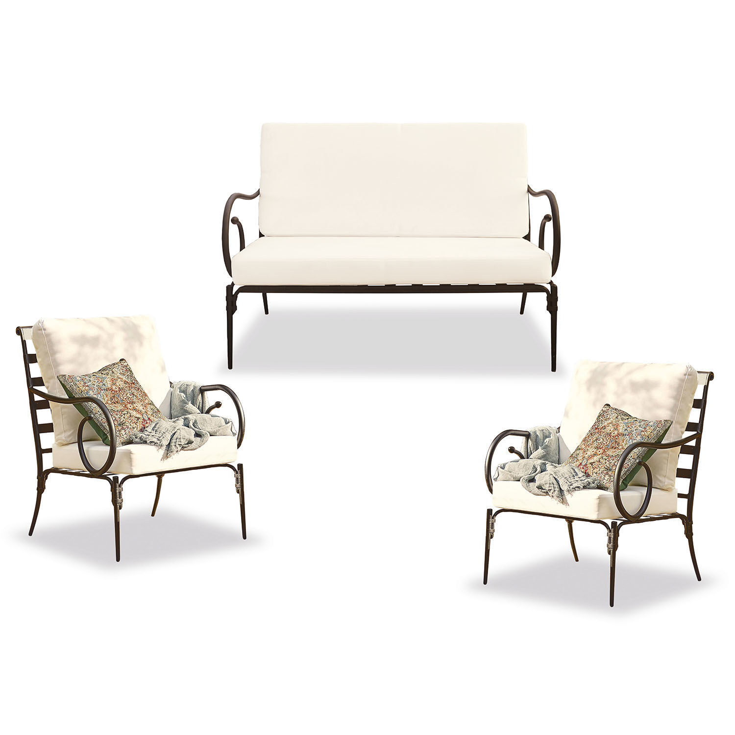 Salottino da giardino Massana Set di mobili da giardino con struttura in metallo e cuscini crema, ideale per il relax all'aperto