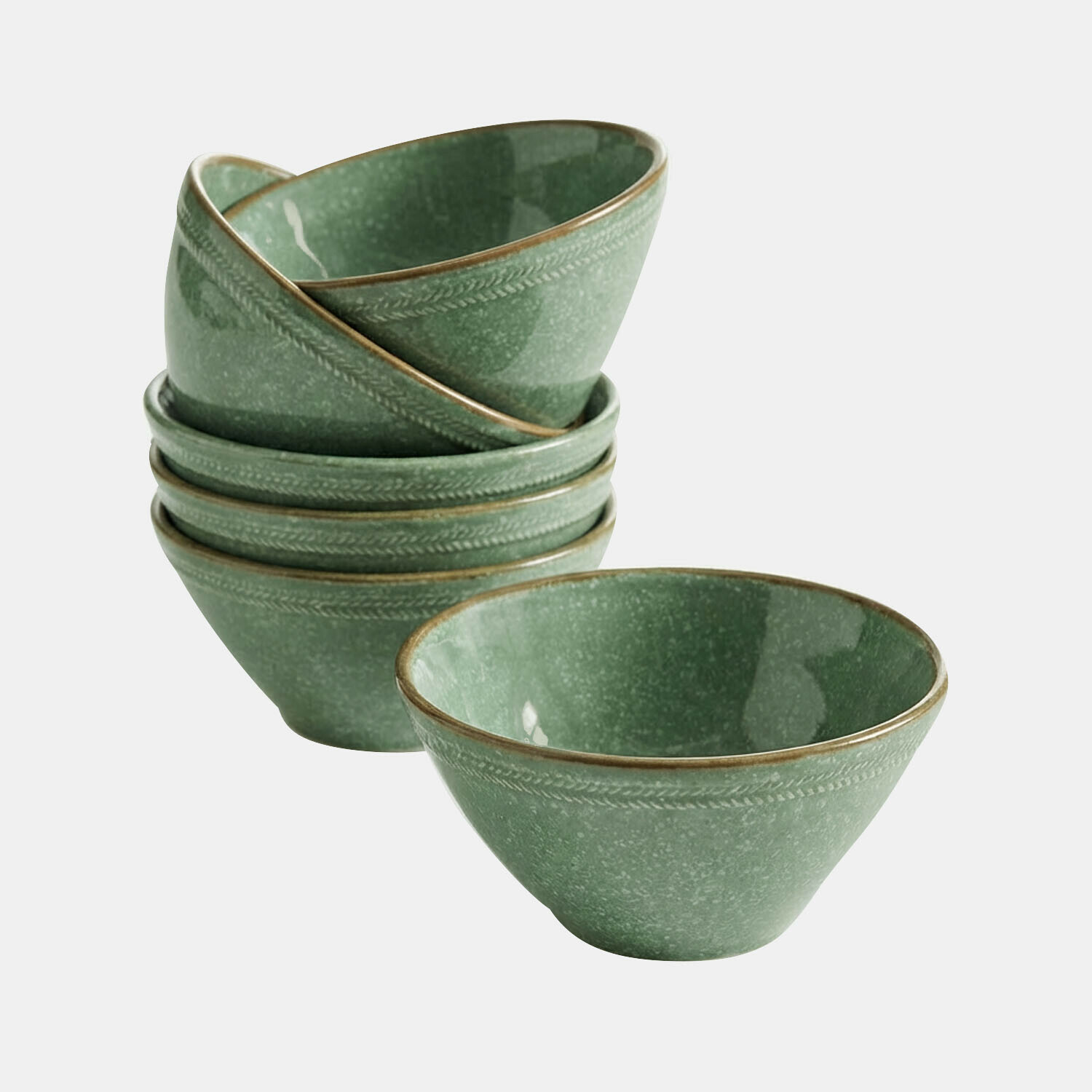 verde Set da 6 ciotole verdi in ceramica Norrvik con motivo delicato e bordo marrone per servire
