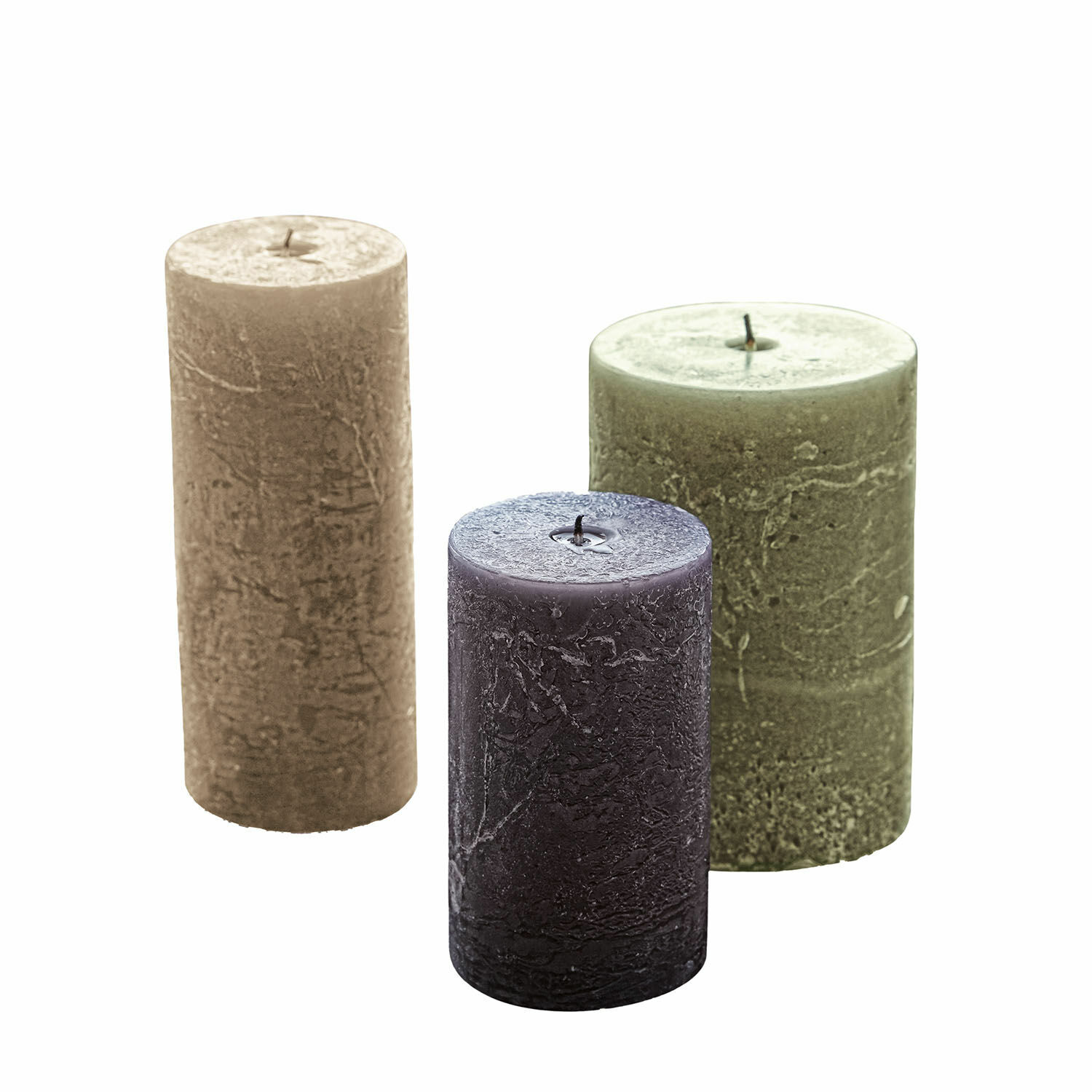 verde chiaro/grigio scuro Set di 3 candele Pretin in verde chiaro, grigio scuro e beige, candele decorative in cera