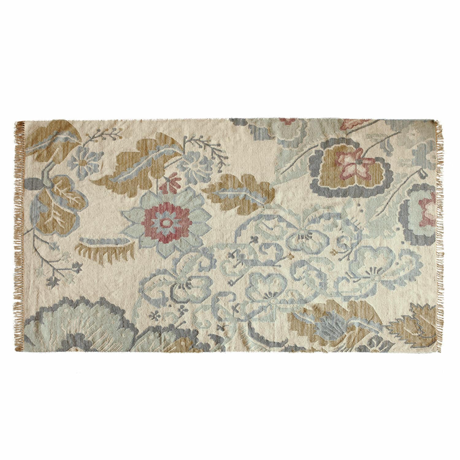 Tappeto Sussex Tappeto in cotone crema con motivo floreale in tonalità di blu e marrone, decorazione per interni