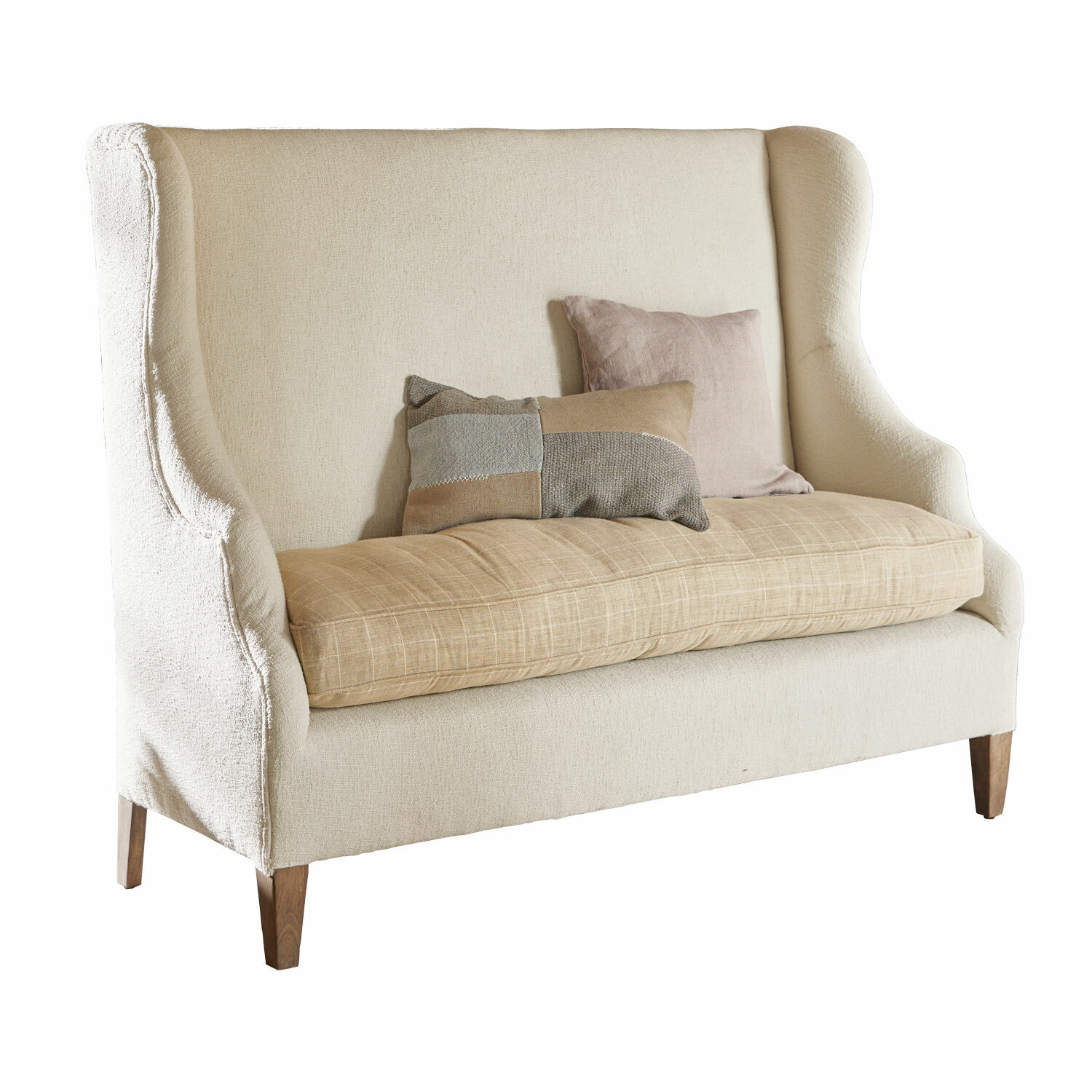 crema/beige Divano Ombra crema con cuscino beige e gambe in legno, mobile confortevole per soggiorno