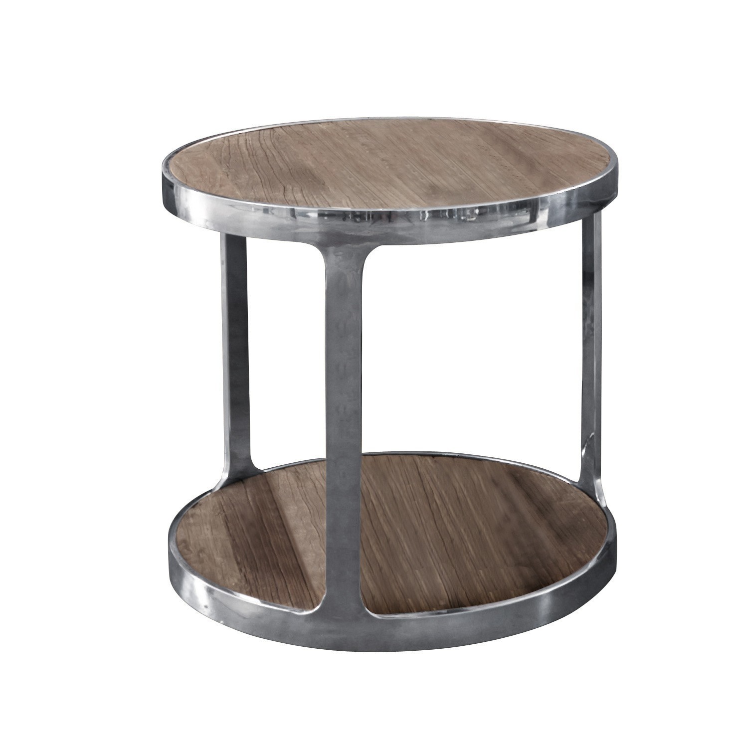 Tavolino da caffè Warren Tavolino rotondo con struttura in metallo e ripiani in legno colore naturale, design moderno