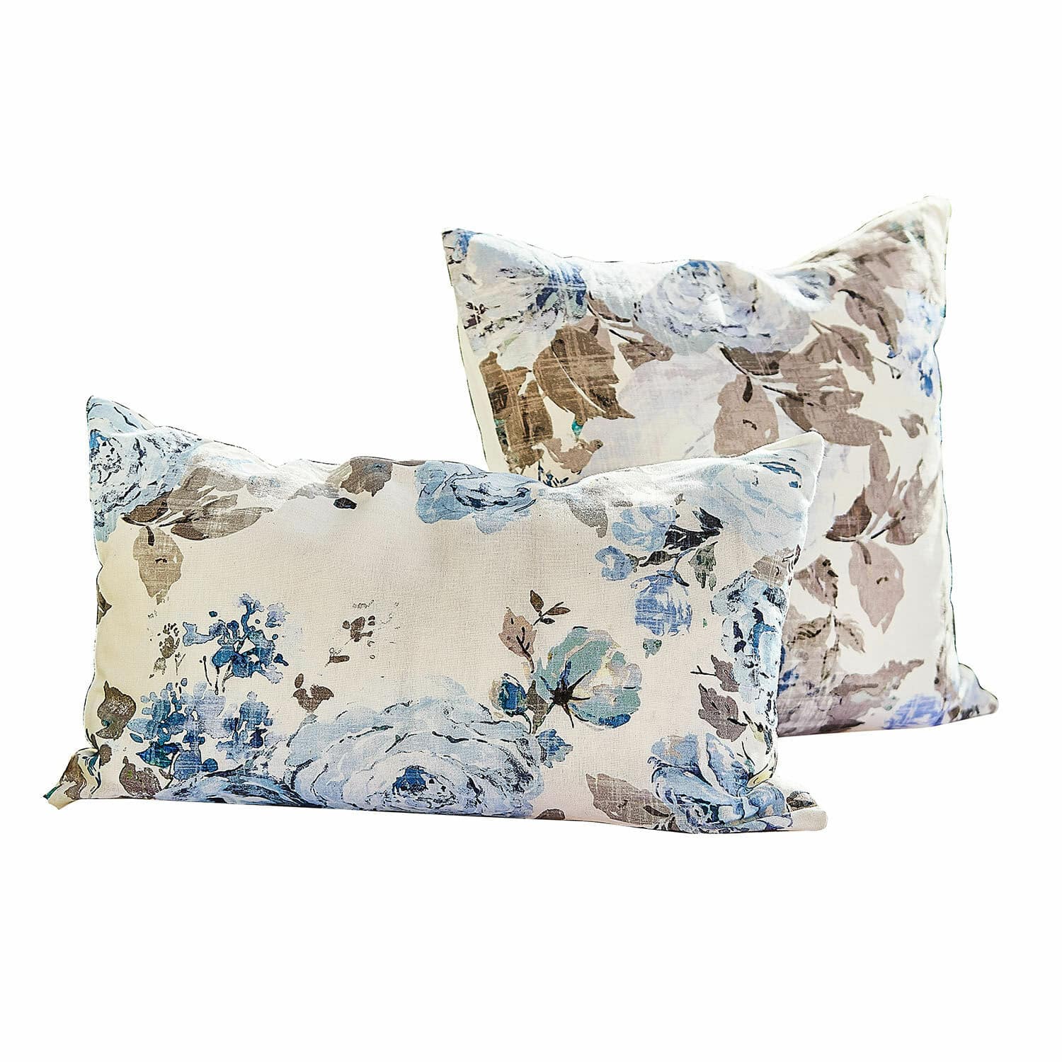 Coppia di copricuscini Cloranne Set di due cuscini decorativi in cotone con motivo floreale in tonalità di blu e marrone