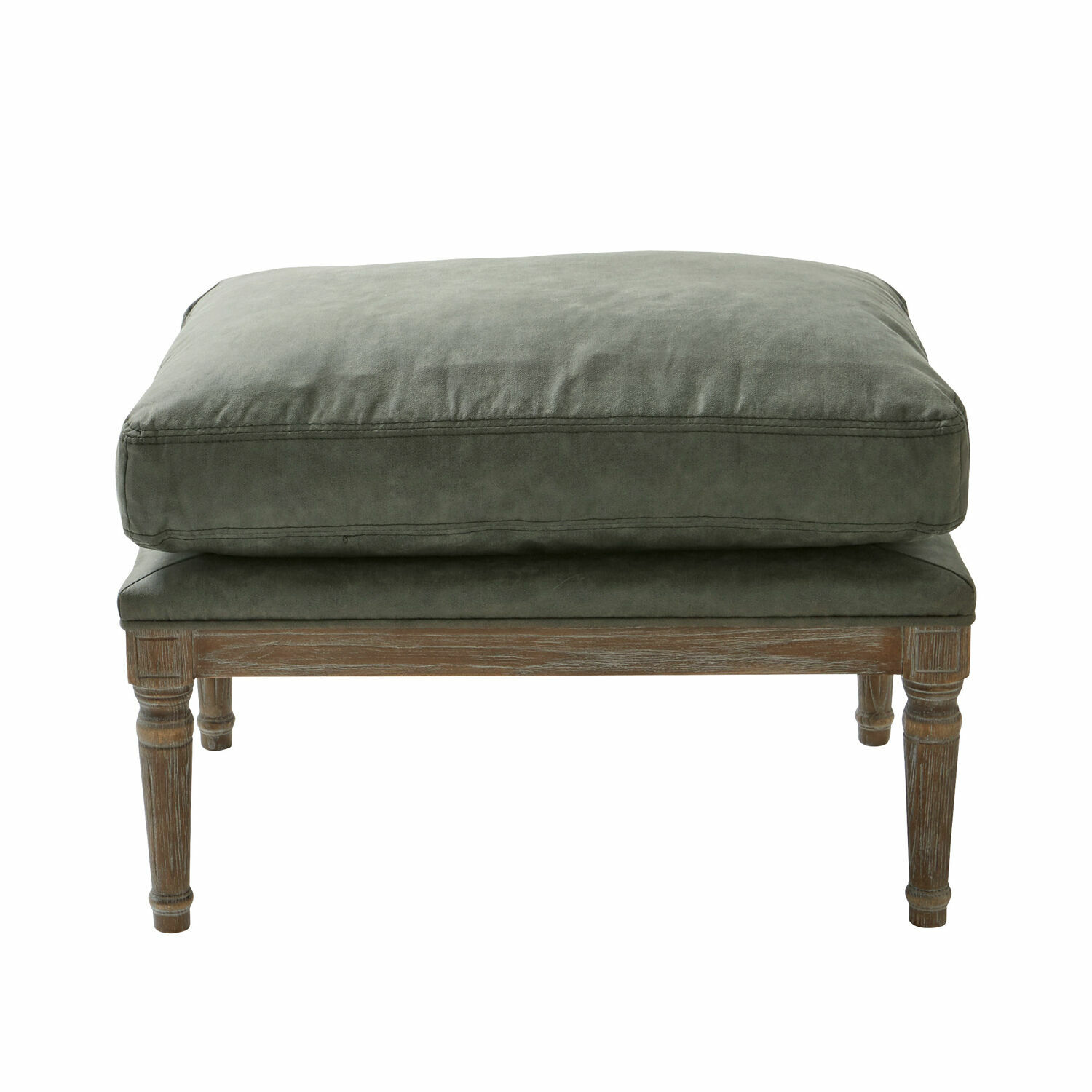 marrone antico/verde Poggiapiedi Greenbrier con tessuto grigio e struttura in legno, mobile elegante per soggiorno
