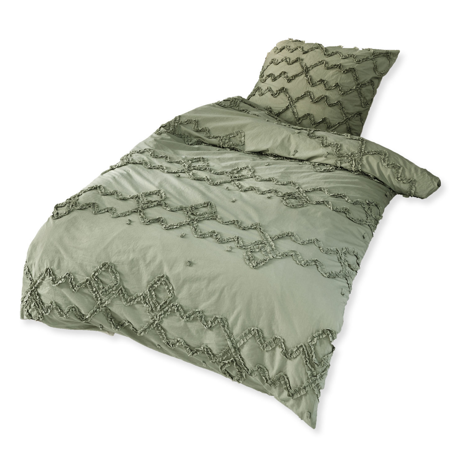 verde Biancheria da letto Laine verde in cotone con motivo decorativo, morbida e elegante per la camera