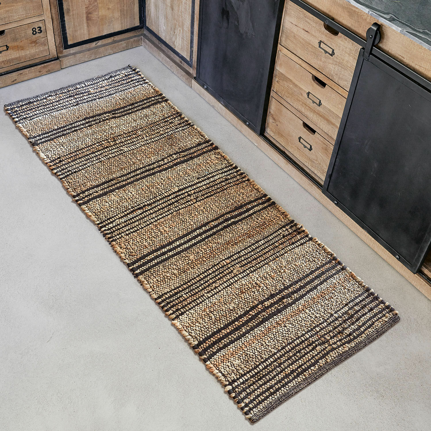 Passatoia Lantenot Tappeto in materiale naturale beige e marrone a righe, ideale per cucina e soggiorno