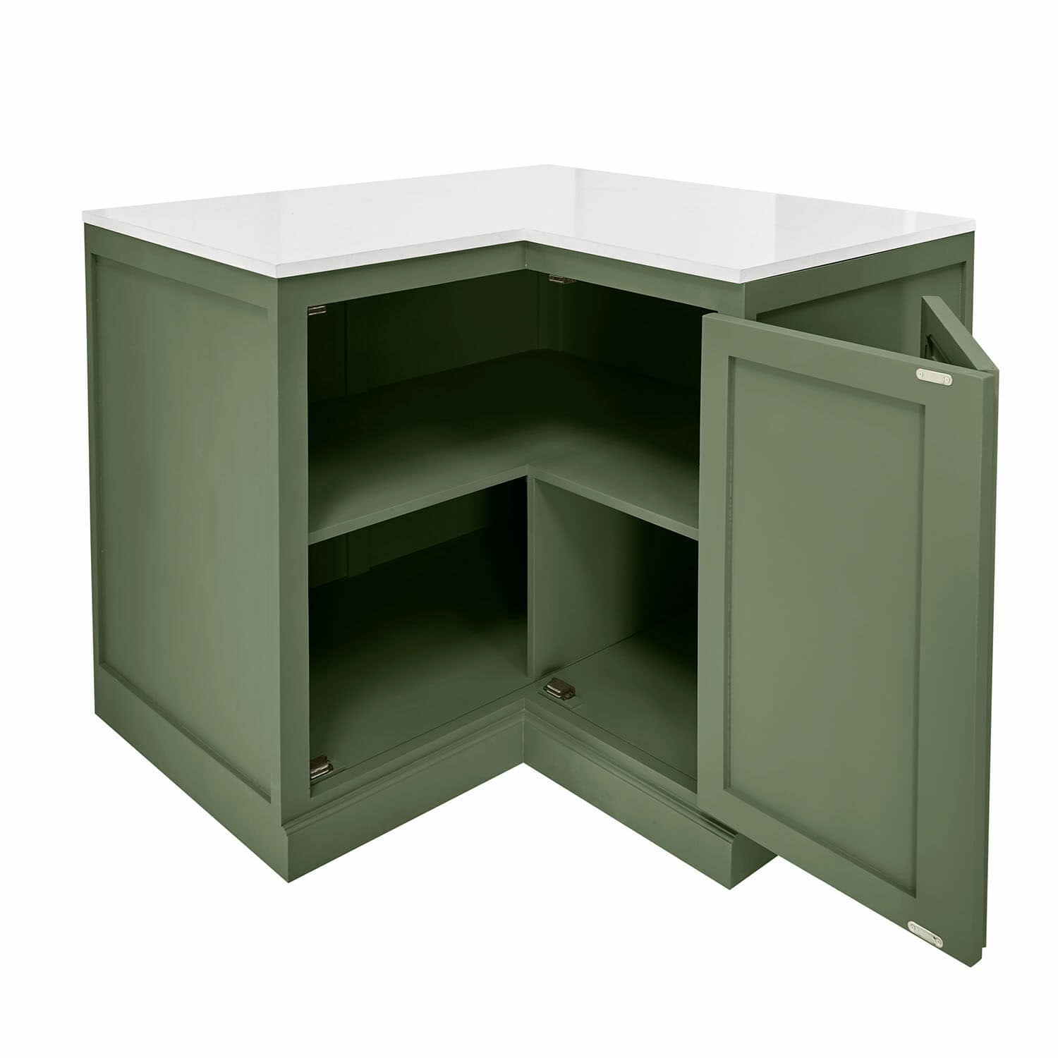 Base ad angolo Lansbury Mobile angolare verde in legno con piano bianco, spazio contenitivo pratico per la casa