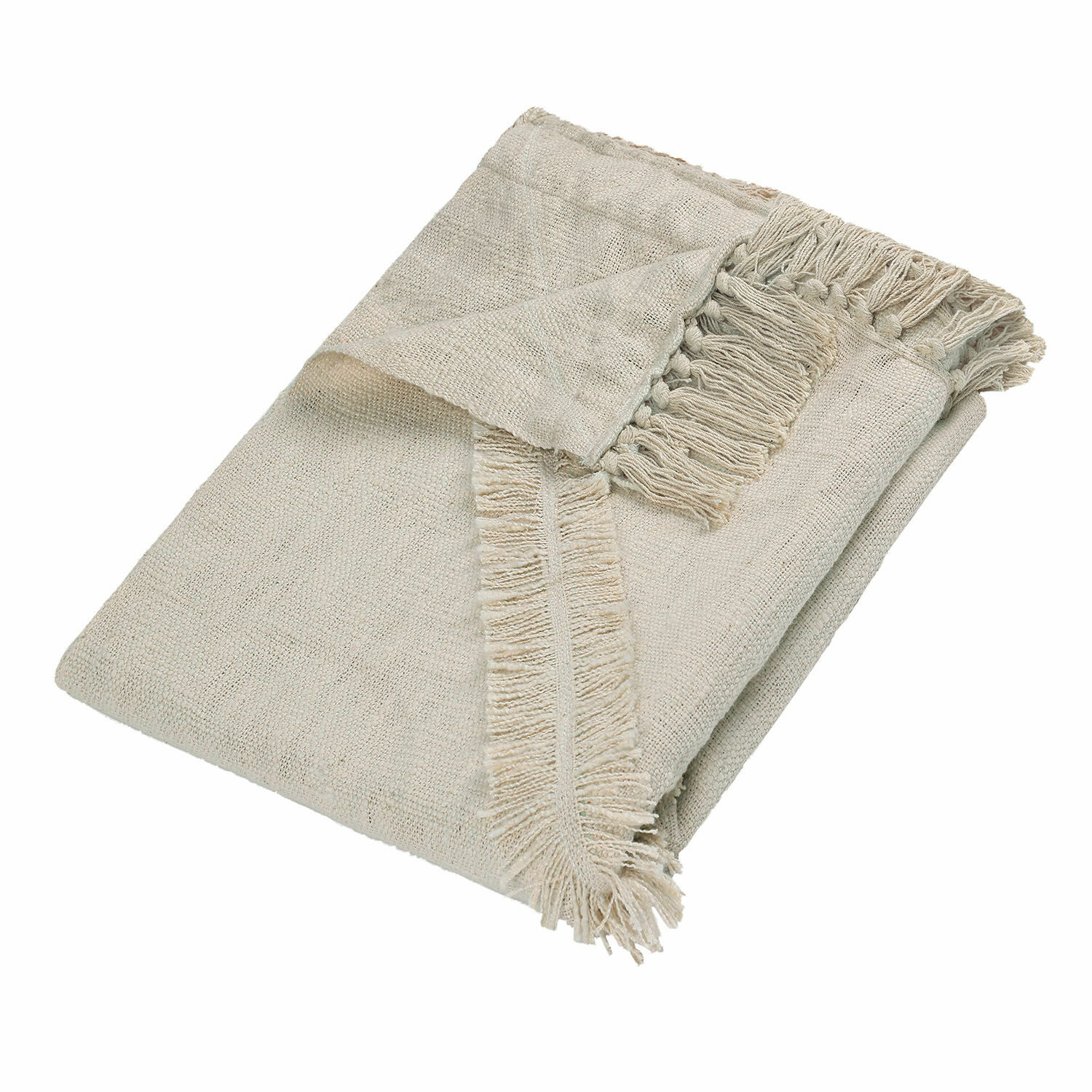 Plaid Freya Plaid beige in tessuto naturale con frange, morbido e decorativo per la casa