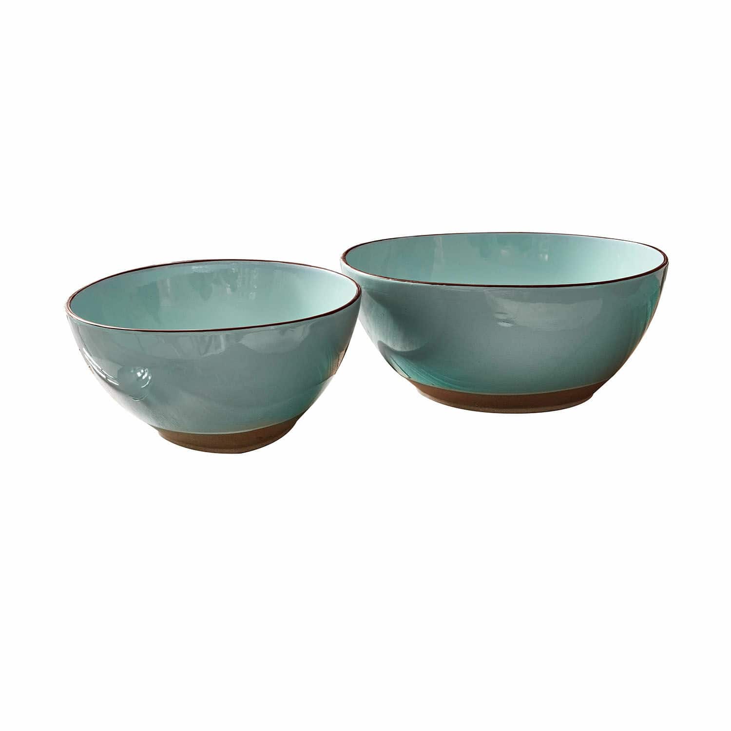 Coppia di insalatiere Biarré Set di due ciotole in ceramica turchese con base marrone per servire