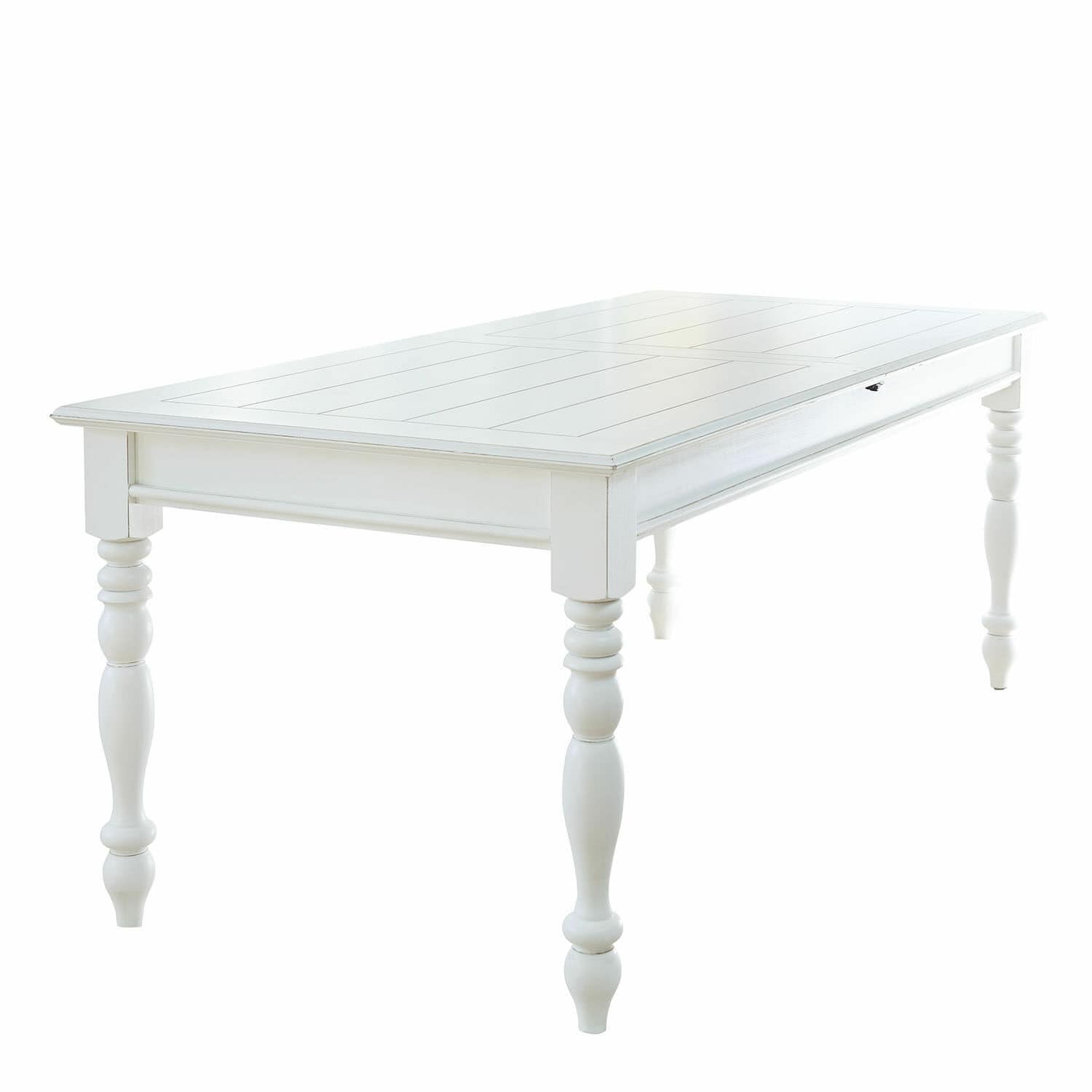 Tavolo Thurleigh Tavolo in legno bianco con gambe tornite e piano semplice, mobile da sala da pranzo