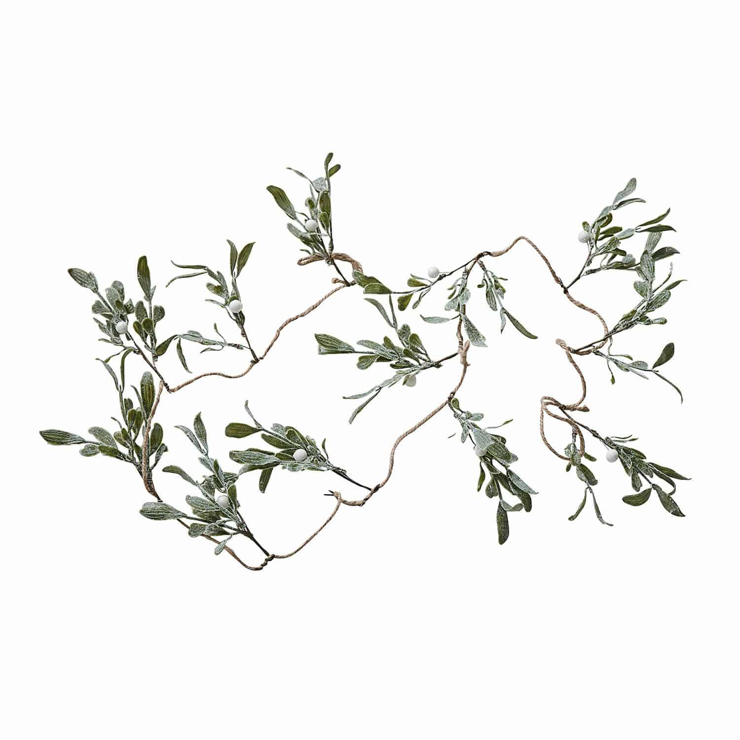 Festone Mistletoe Ghirlanda di foglie verdi e bacche bianche su corda, decorazione natalizia naturale