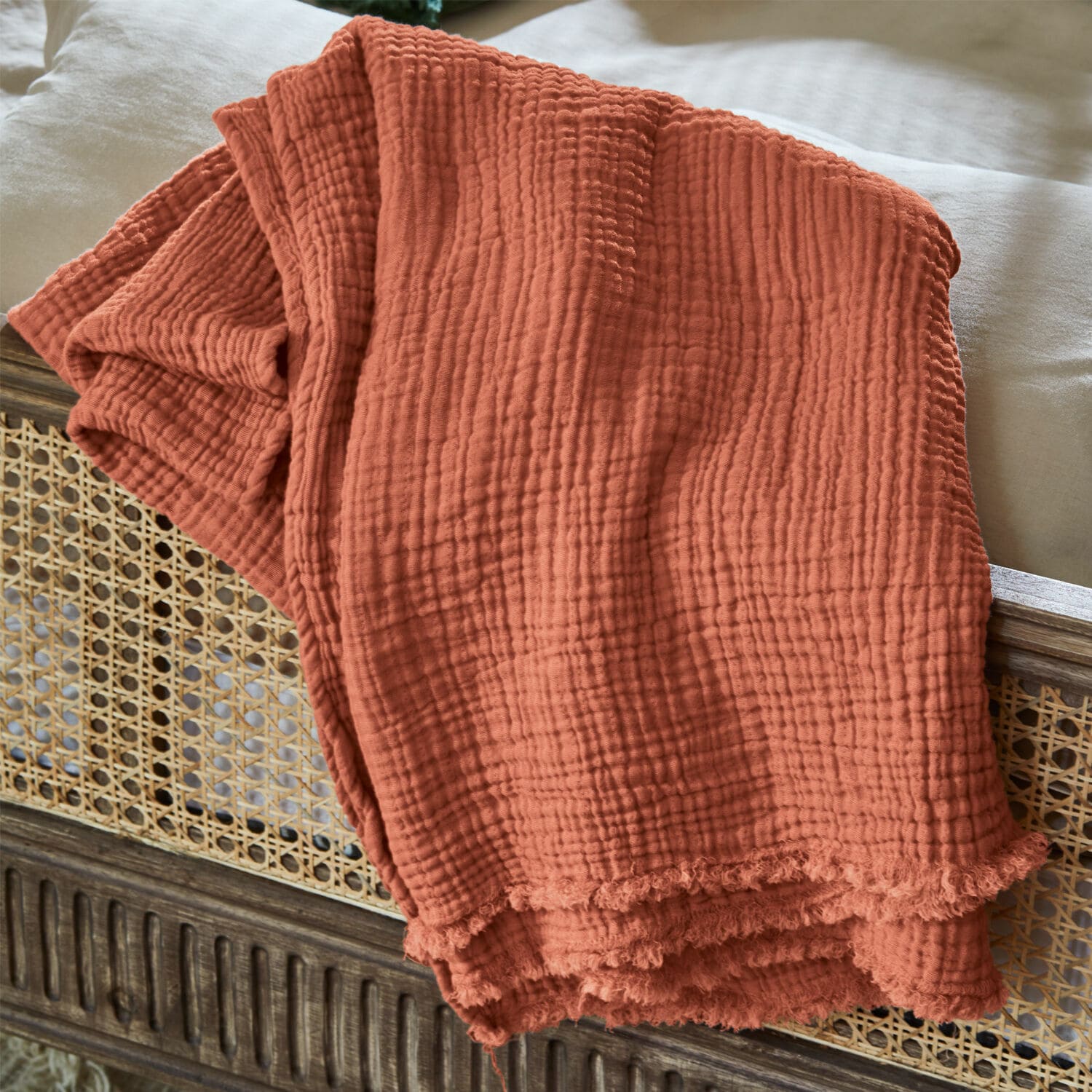 Coperta Altoona Coperta arancione in cotone morbido con trama a quadri, ideale per decorare e rilassarsi in casa