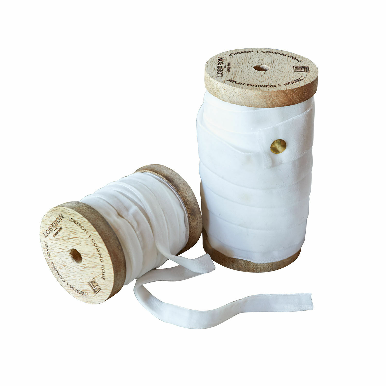 Coppia di nastri di velluto Liandis Bobine in legno con nastro di cotone bianco per cucito e decorazioni artigianali