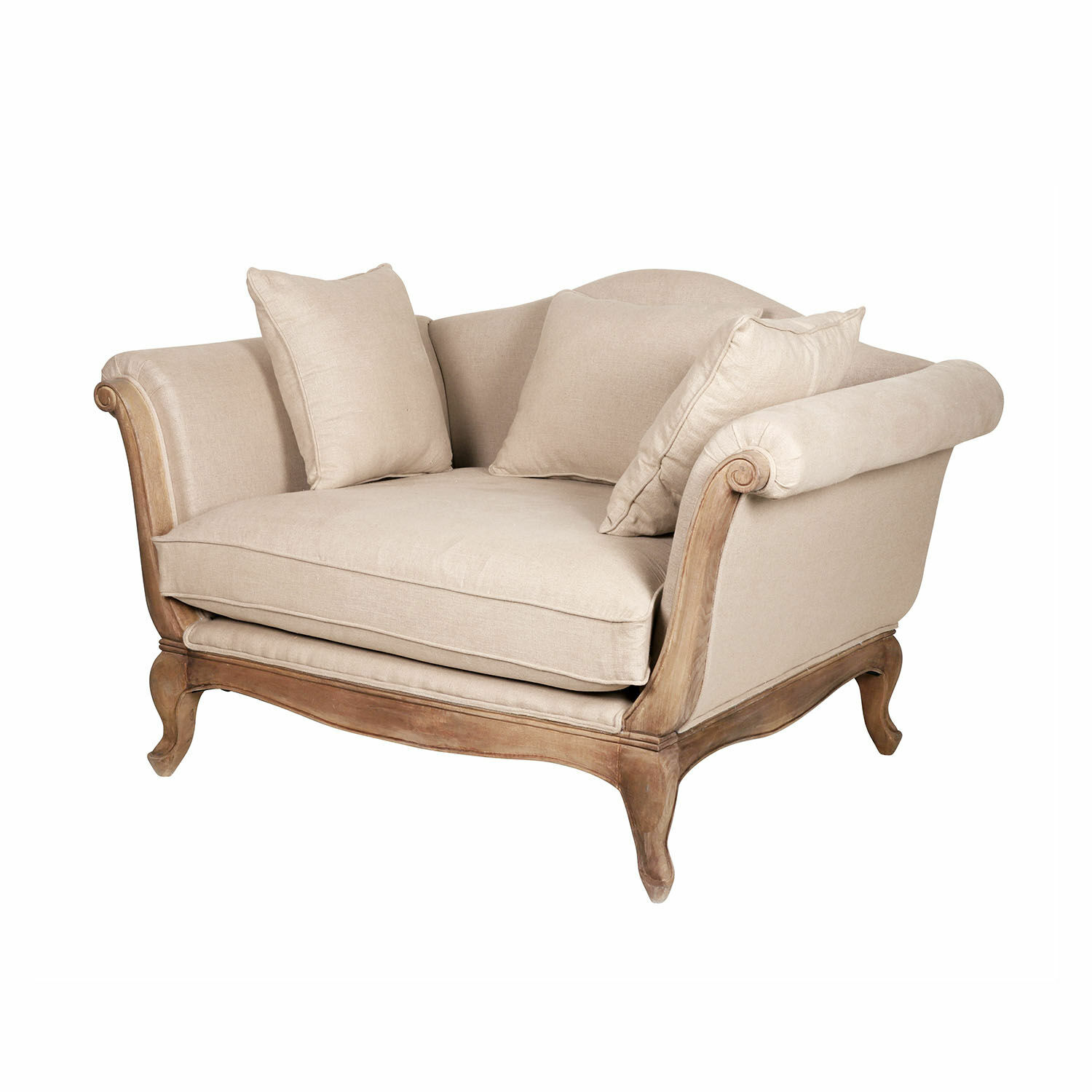 lino/marrone antico Divano Sumerset in tessuto beige con struttura in legno marrone antico, mobile confortevole