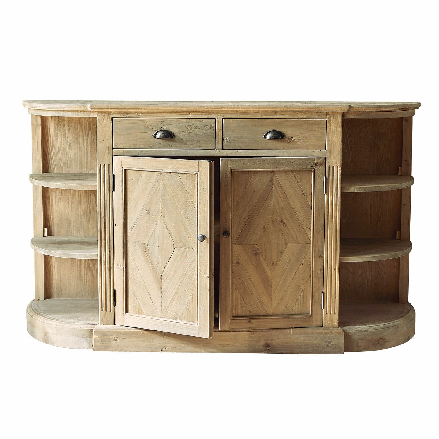 Comò Tressique Credenza in legno naturale con cassetti e ripiani aperti per spazio di archiviazione in soggiorno