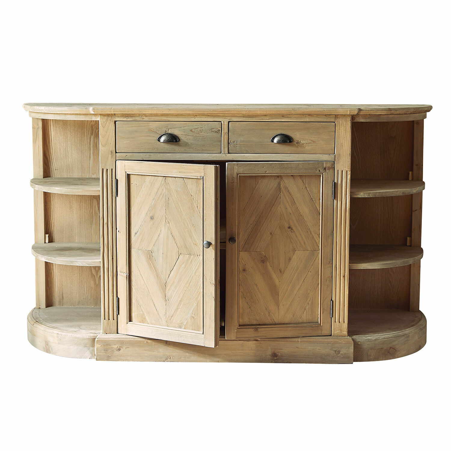 Comò Tressique Credenza in legno naturale con cassetti e ripiani aperti per spazio di archiviazione in soggiorno