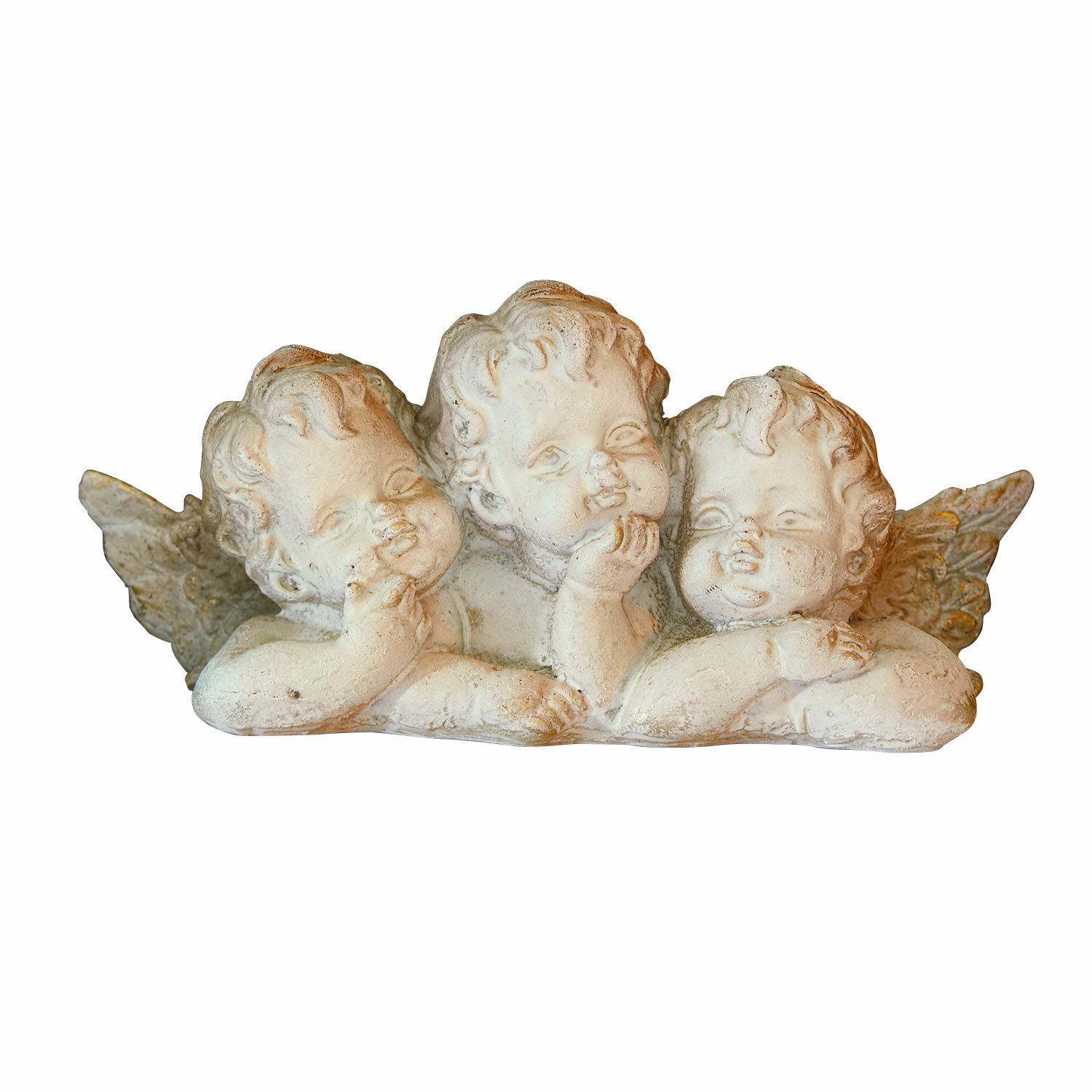 Angioletti decorativi Nivardo Statua di tre angeli bianchi in ceramica con finitura antica, decorazione per casa e giardino