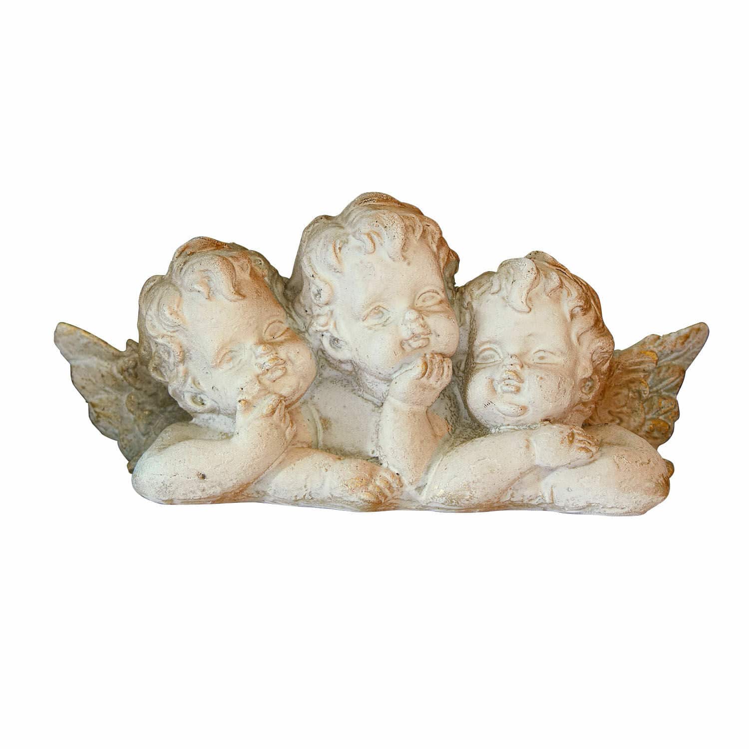 Angioletti decorativi Nivardo Statua di tre angeli bianchi in ceramica con finitura antica, decorazione per casa e giardino