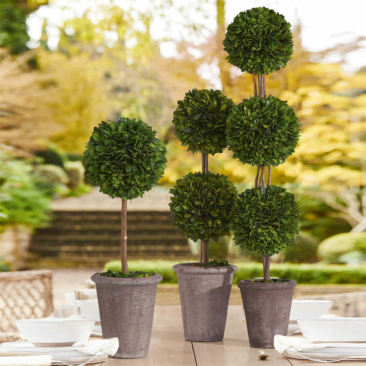 Alberello decorativo Beux Piante artificiali decorative in vaso con foglie verdi a forma di sfera su terrazza