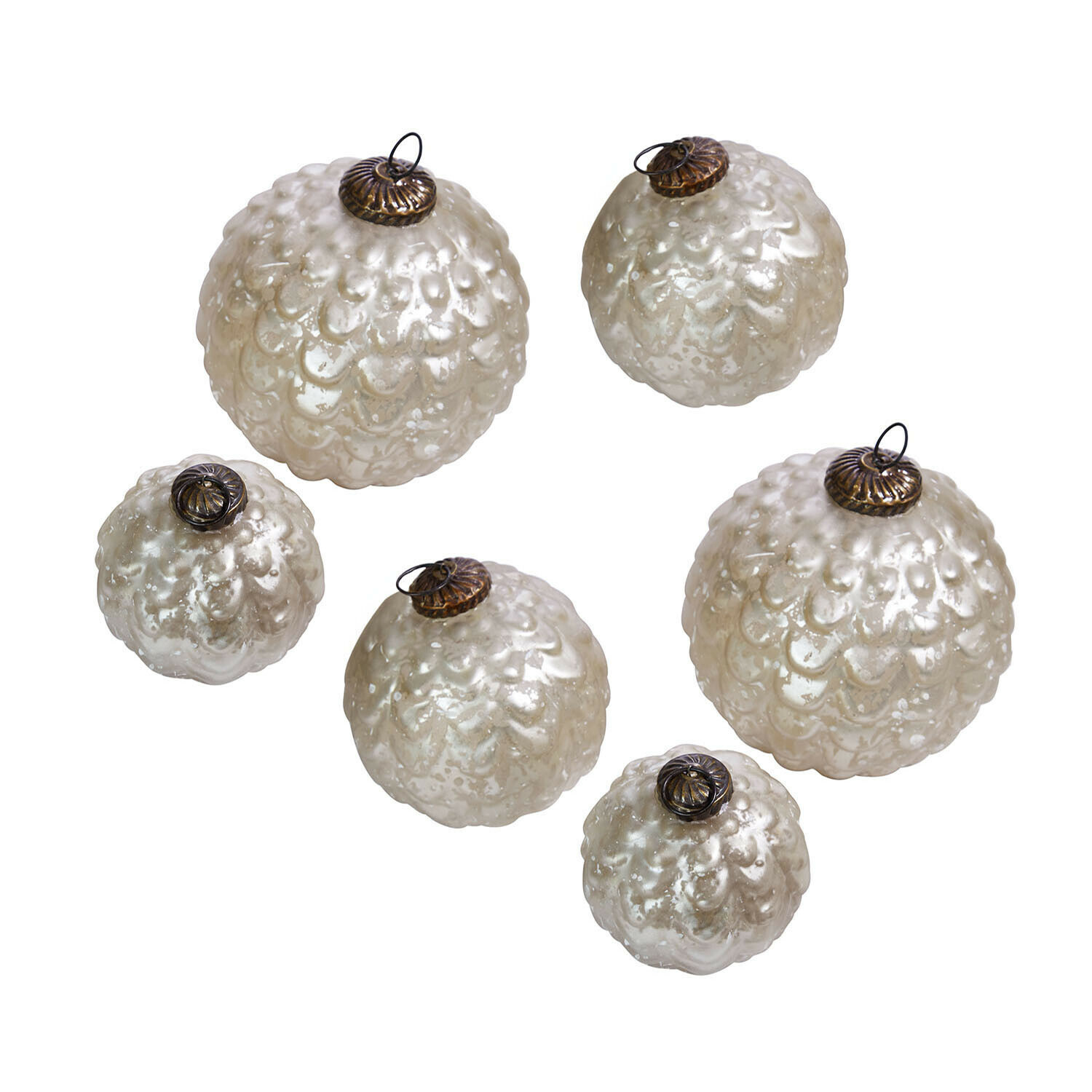Set di 6 decorazioni per l"albero di Natale Domara Set di sei palline di Natale bianche in vetro strutturato con gancio metallico