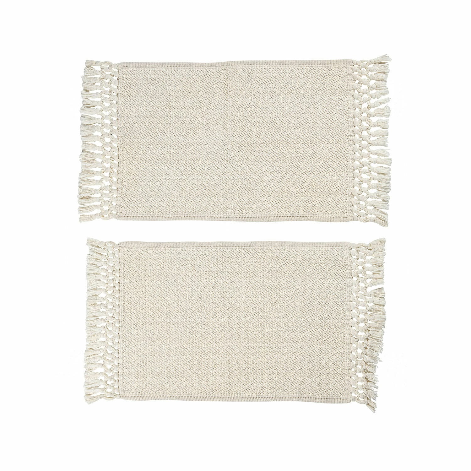 Set di due tappeti da bagno crema Faelwyn in cotone con frange, morbidi e assorbenti