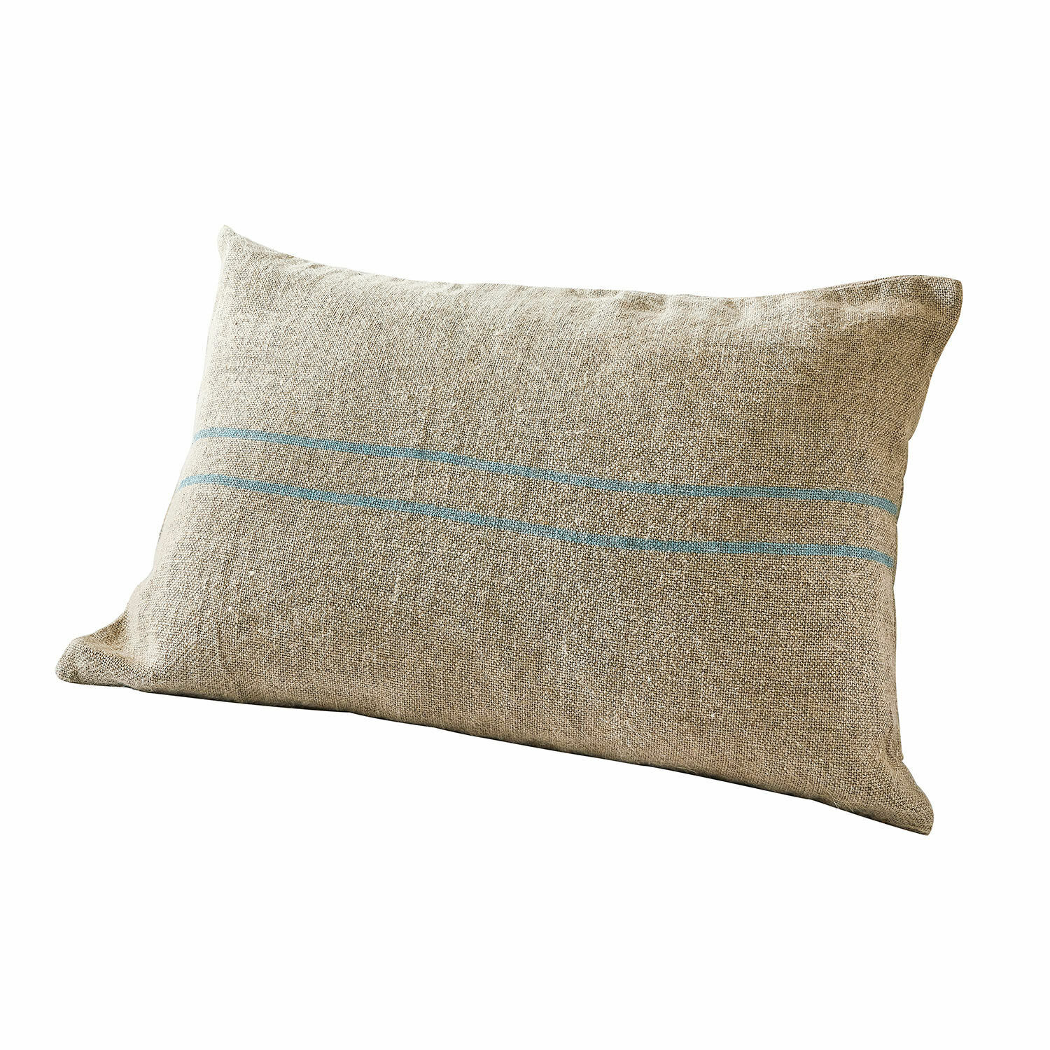 Copricuscino Arrentès Cuscino decorativo beige in lino con strisce blu per soggiorno e camera da letto