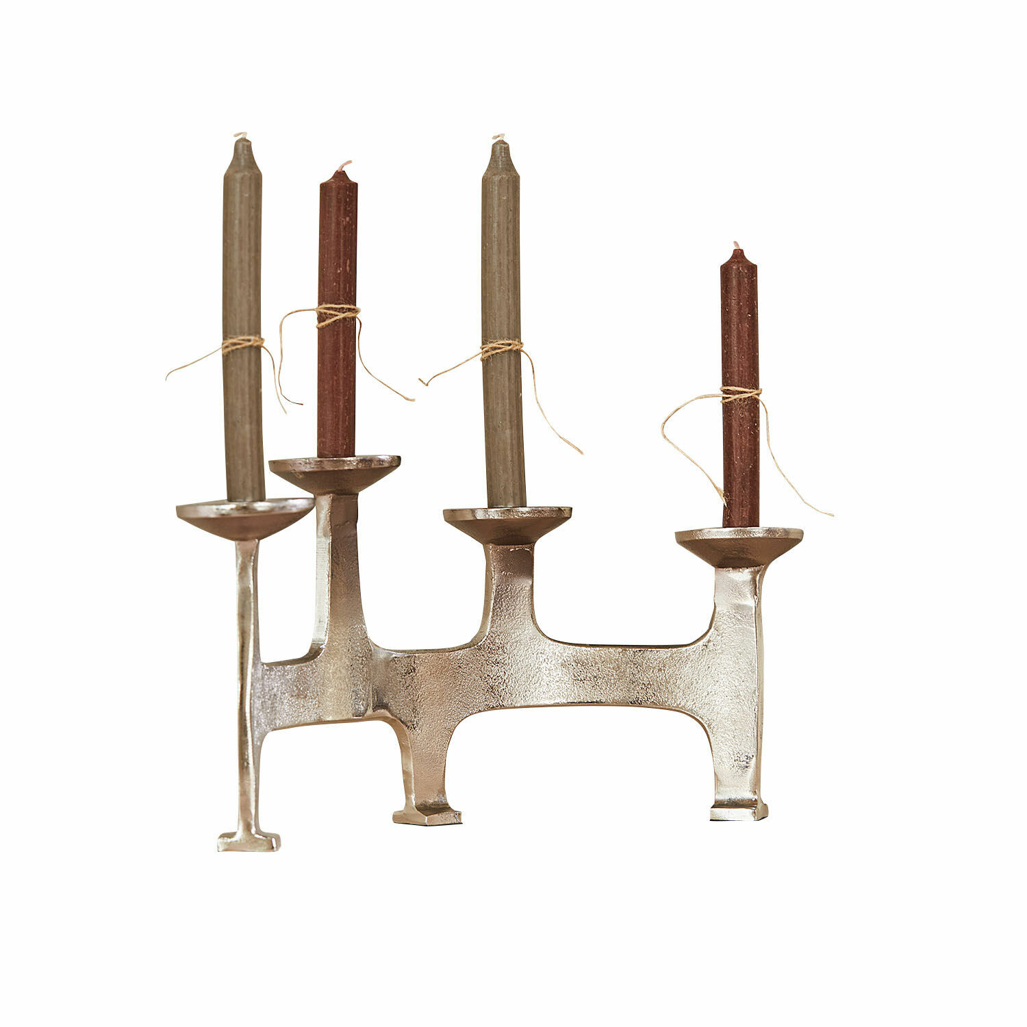 Portacandele Tarimor Portacandele in metallo per quattro candele con candele marroni e beige per decorazione d'interni