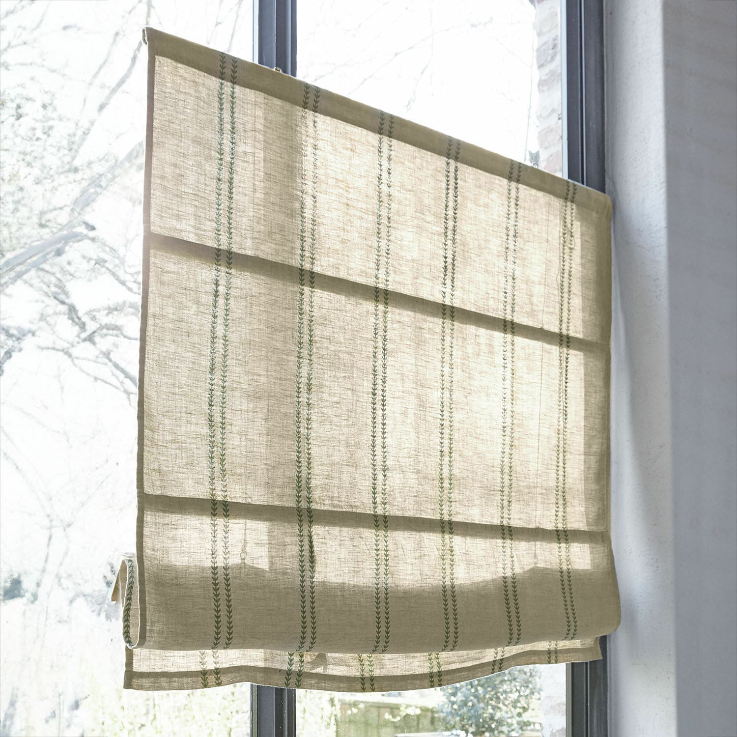 Tenda a pacchetto Fides Tenda a rullo beige in lino con strisce verticali verdi, protezione decorativa per finestra