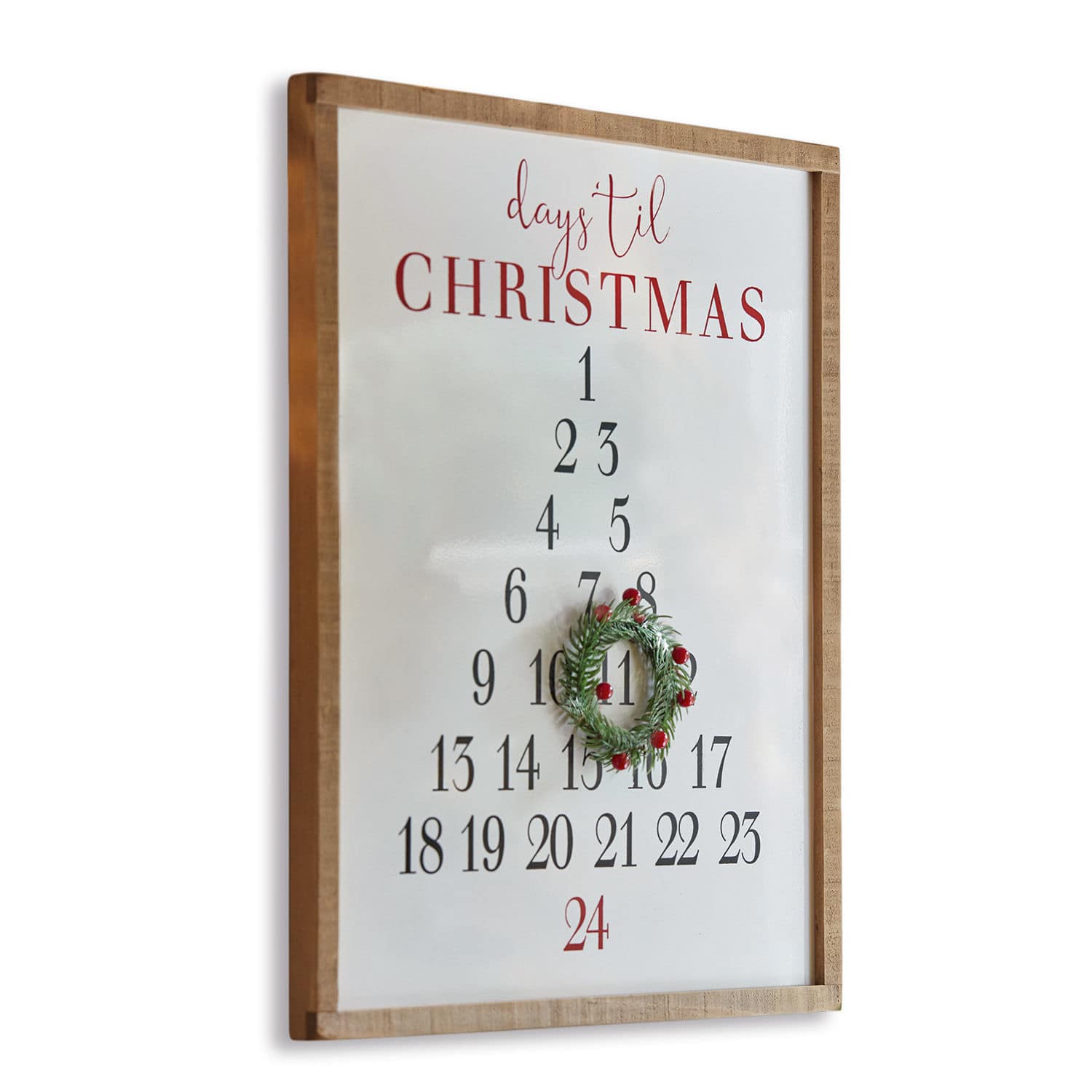 Quadretto decorativo Lagunes Cornice in legno con calendario dell'Avvento da parete con numeri e corona natalizia decorativa