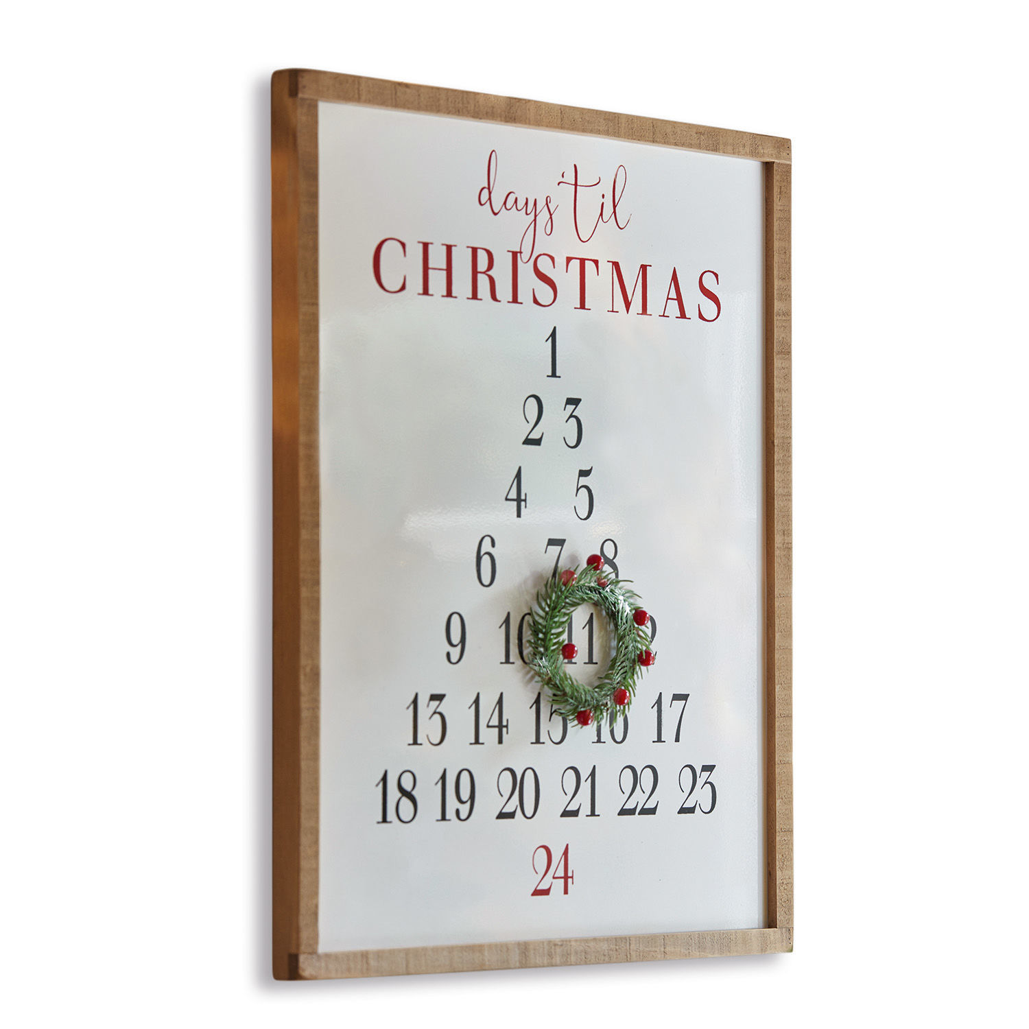 Quadretto decorativo Lagunes Cornice in legno con calendario dell'Avvento da parete con numeri e corona natalizia decorativa