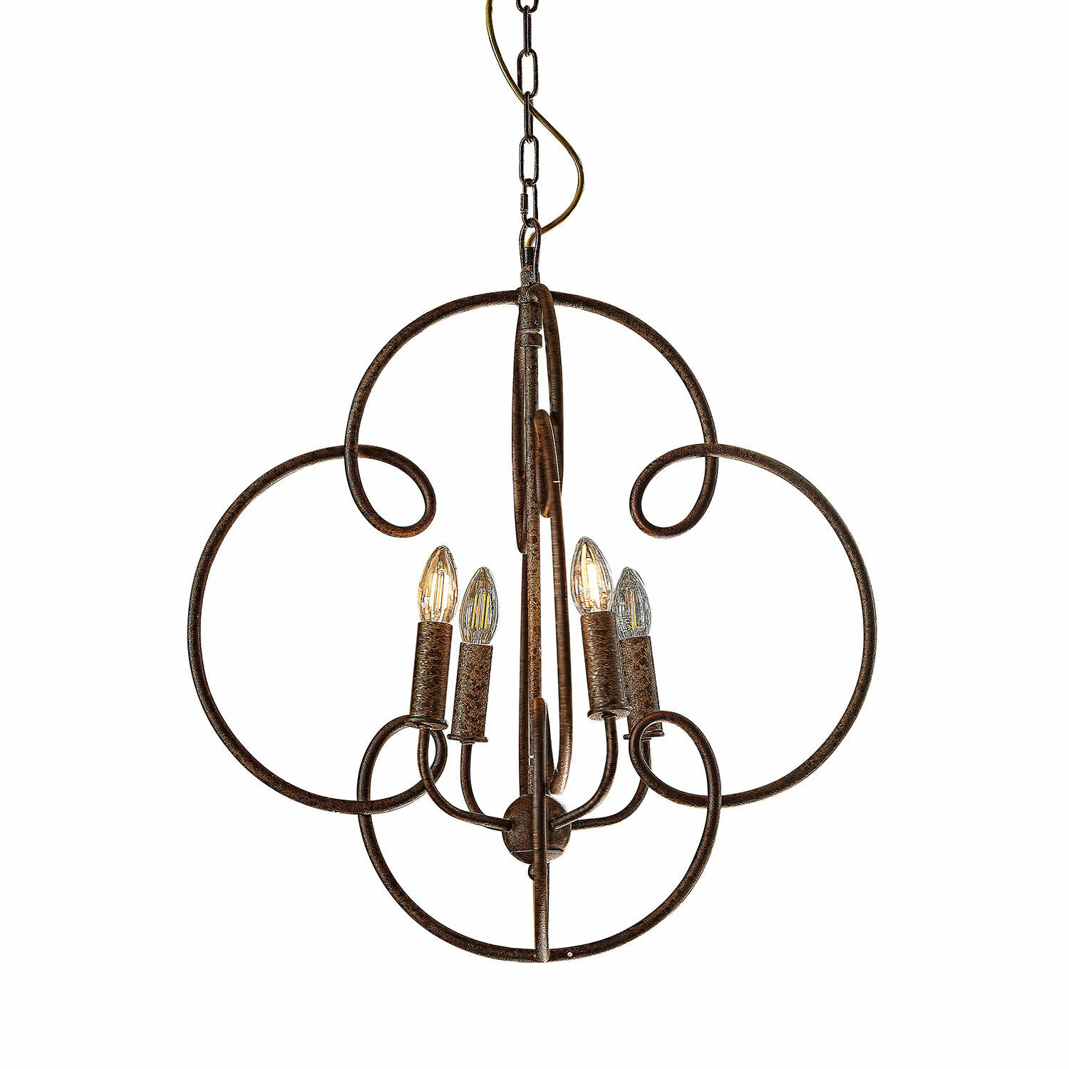 Lampadario Rahima Lampadario in metallo marrone rustico con quattro lampadine per illuminazione soggiorno