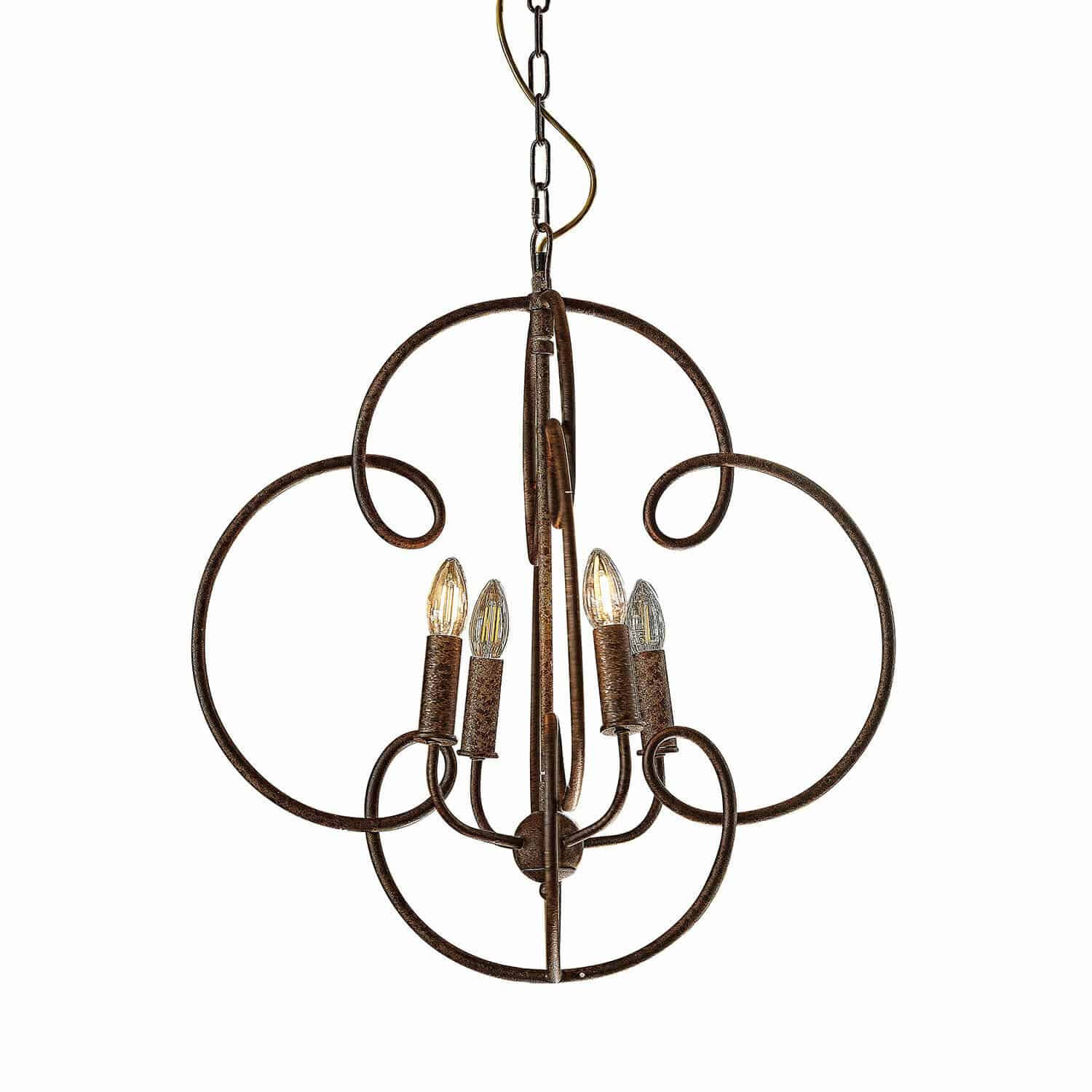 Lampadario Rahima Lampadario in metallo marrone rustico con quattro lampadine per illuminazione soggiorno