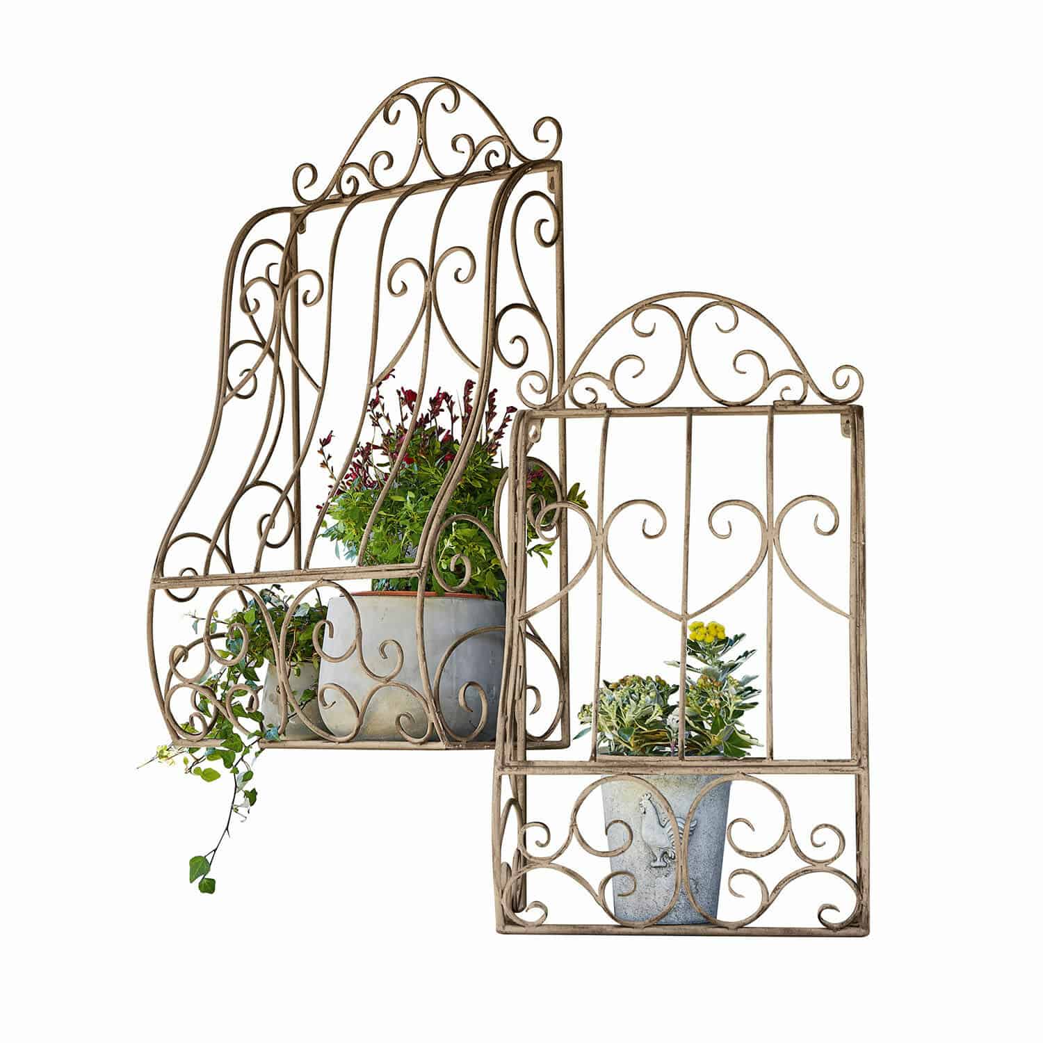 Coppia di mensole da parete Alvra Griglia decorativa in metallo beige con piante, ideale per giardino e arredamento interno