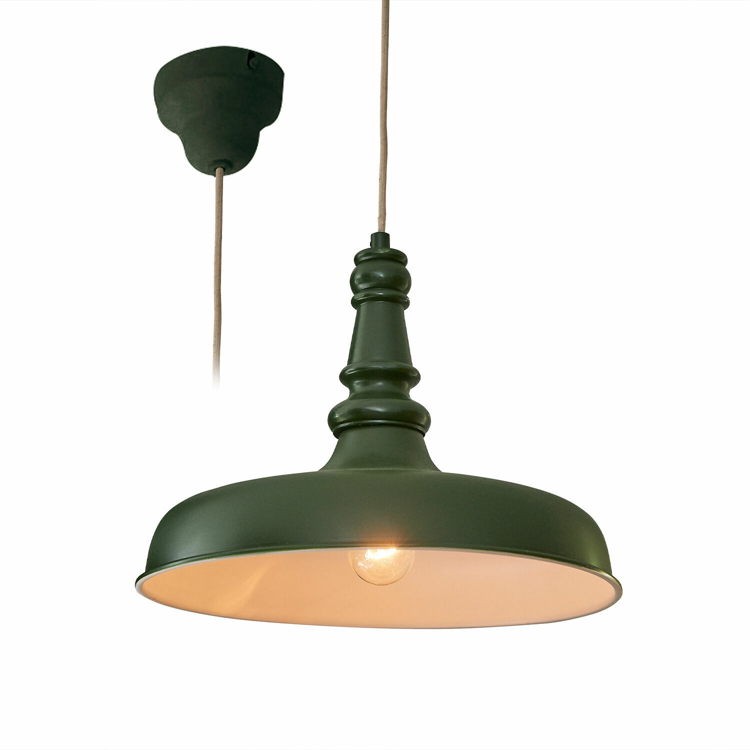 verde scuro Lampada a sospensione Camryn in metallo verde scuro con interno chiaro, elegante lampada da soffitto